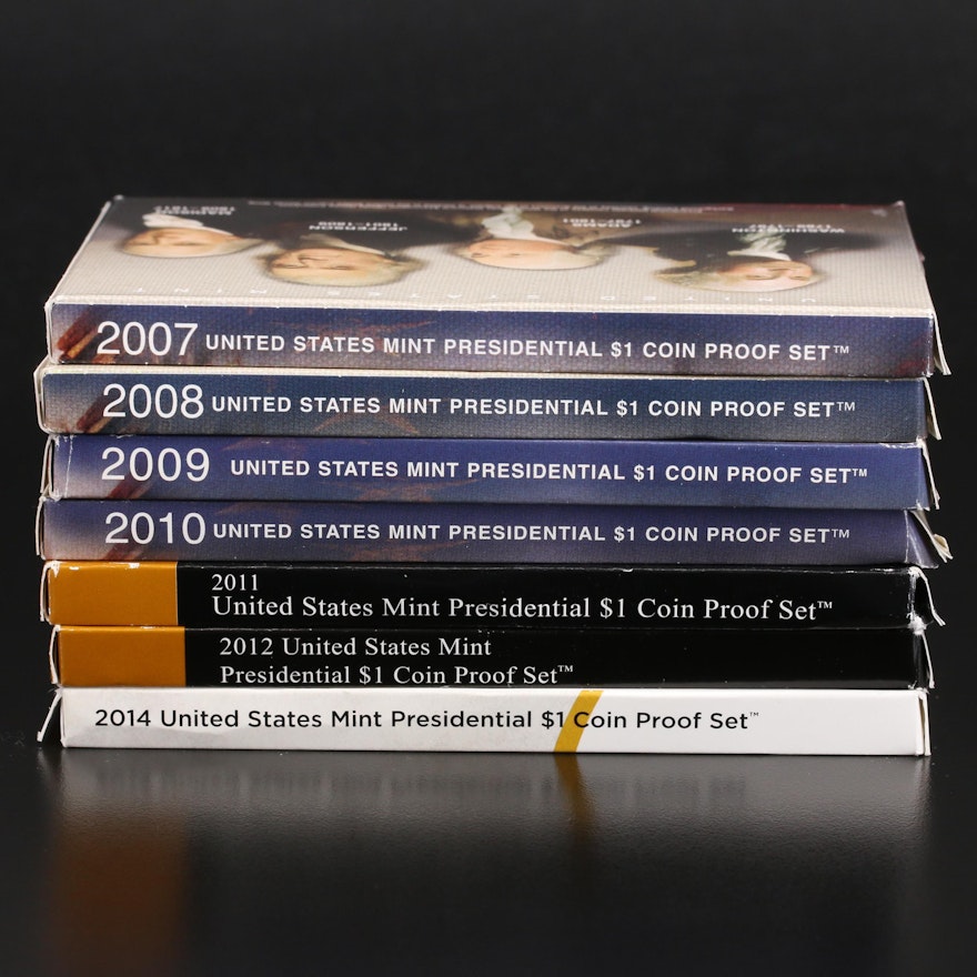 Seven Presidential Dollar Proof Sets