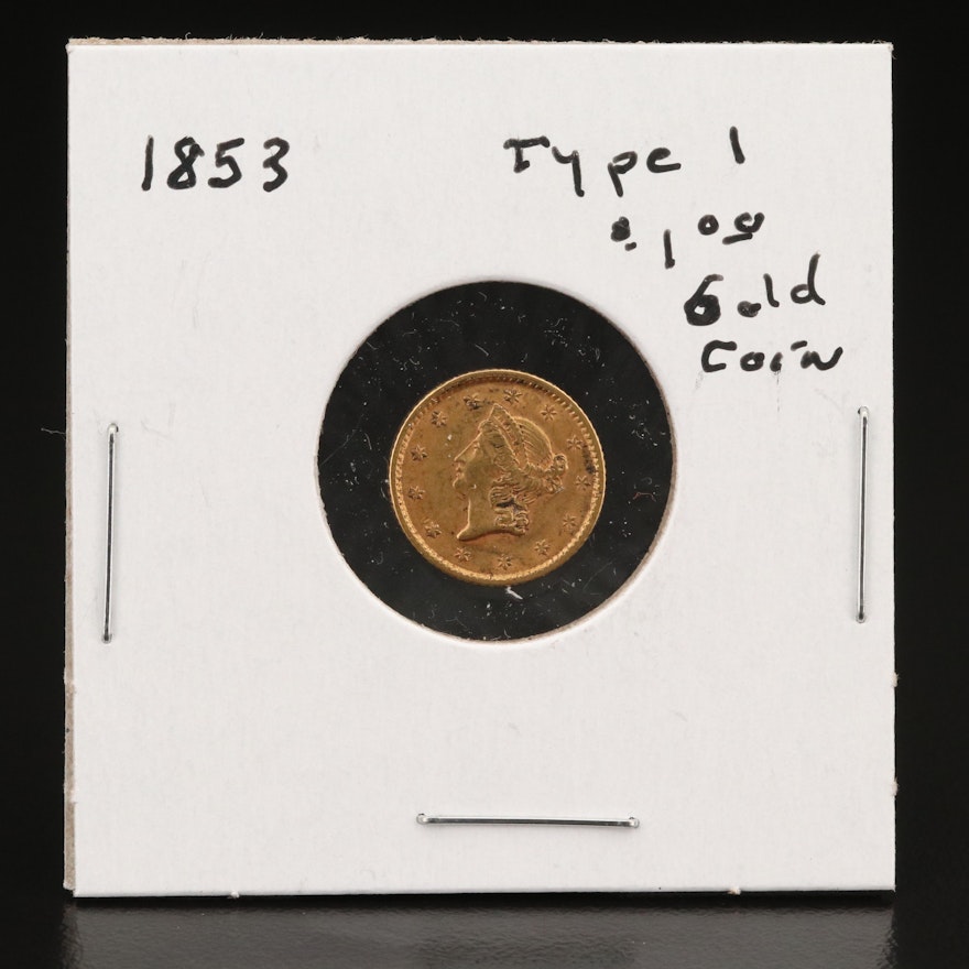 1853 Type I Liberty Head $1 Gold Coin