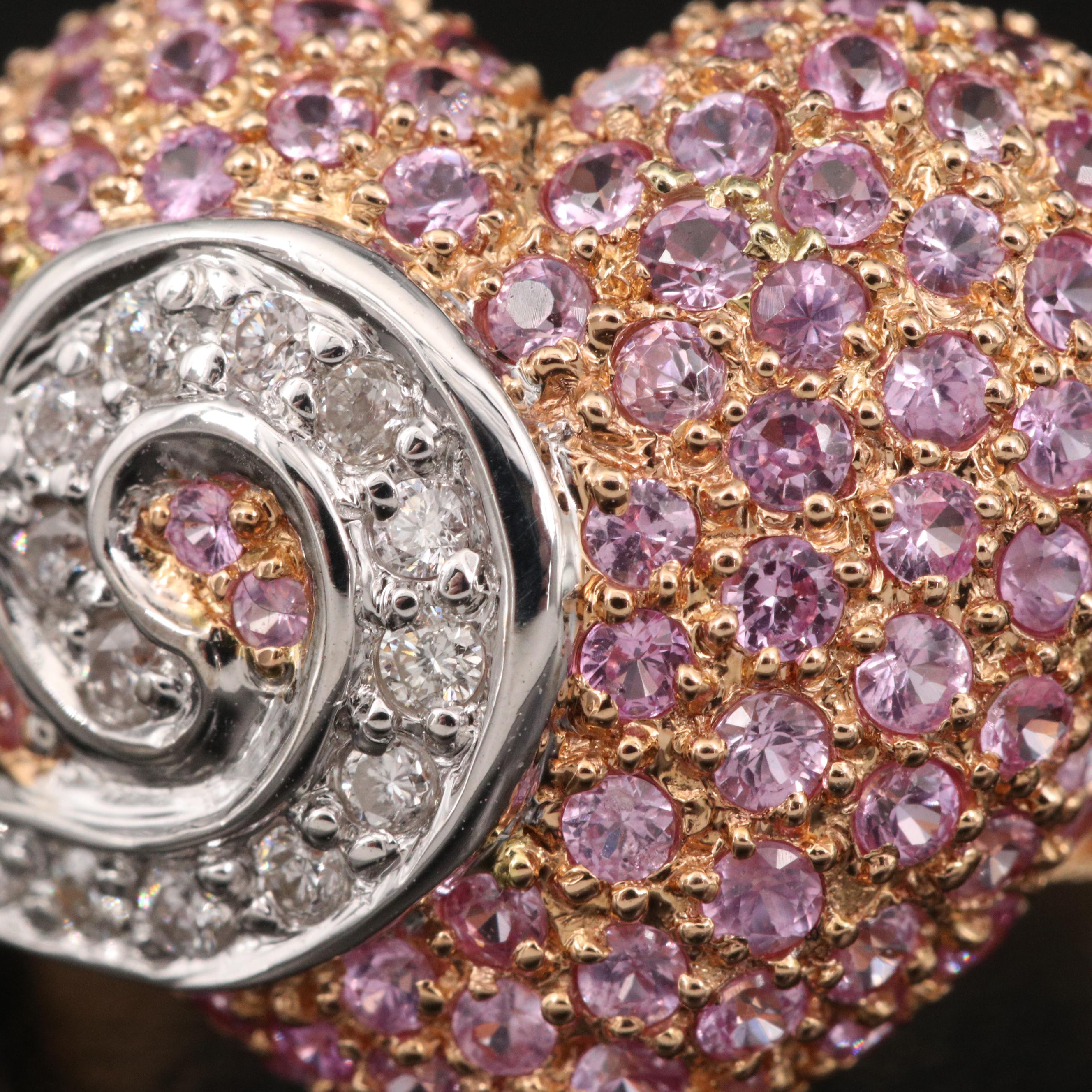 14K Diamond and Pink Sapphire Puff Heart Ring with Spiral