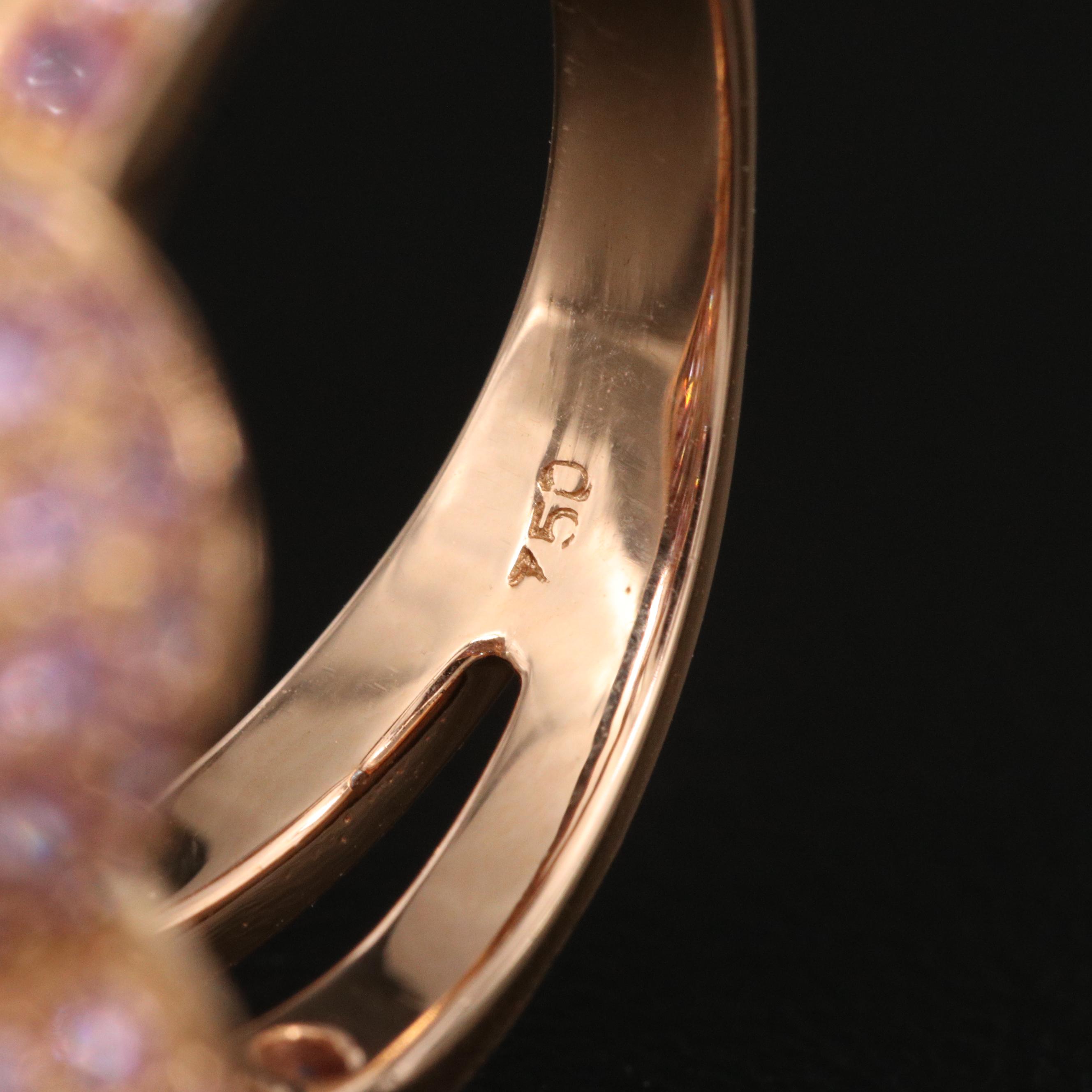 14K Diamond and Pink Sapphire Puff Heart Ring with Spiral