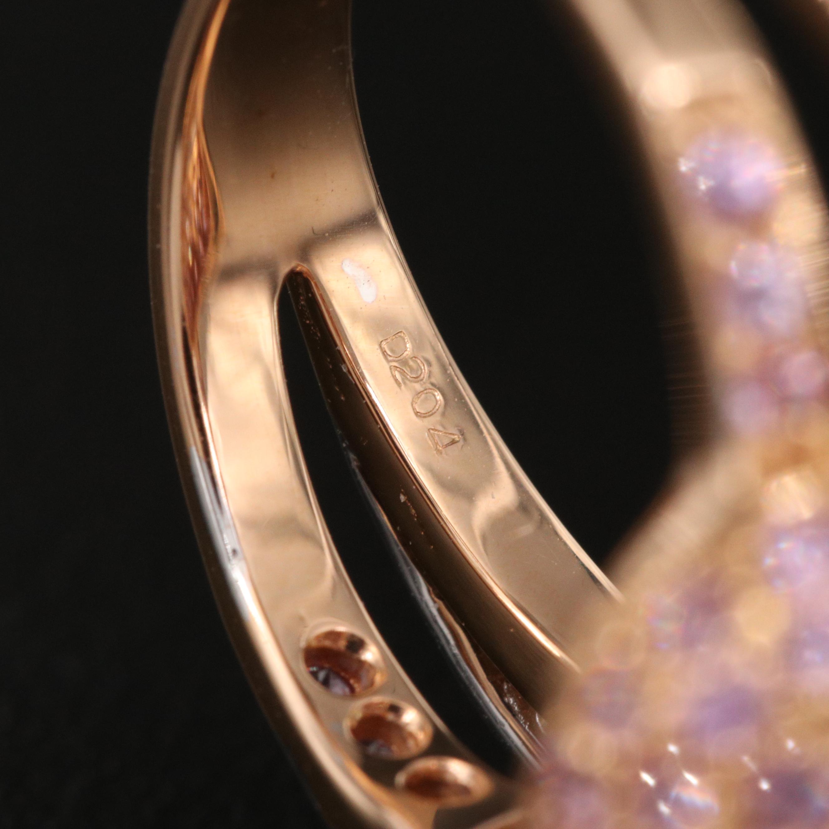 14K Diamond and Pink Sapphire Puff Heart Ring with Spiral