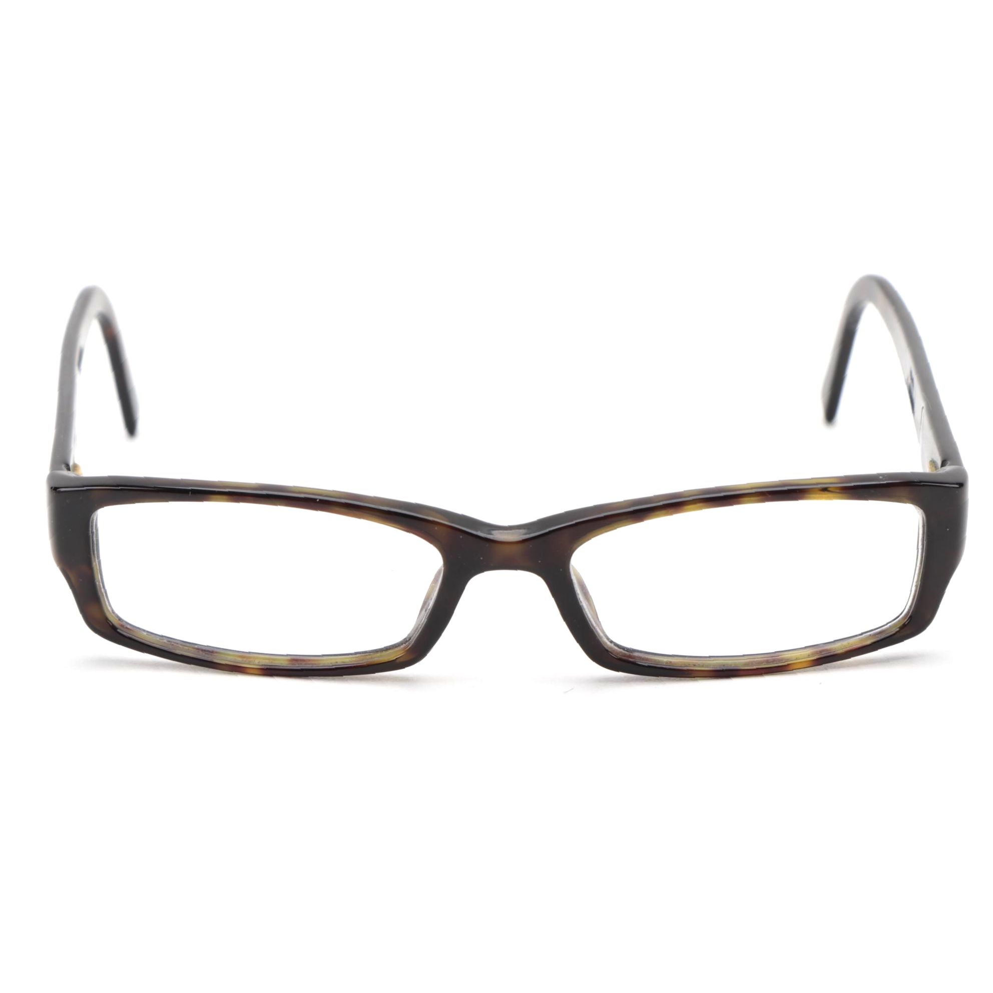 Prada Dark Brown Tortoise Rectangular Frame Eyeglasses