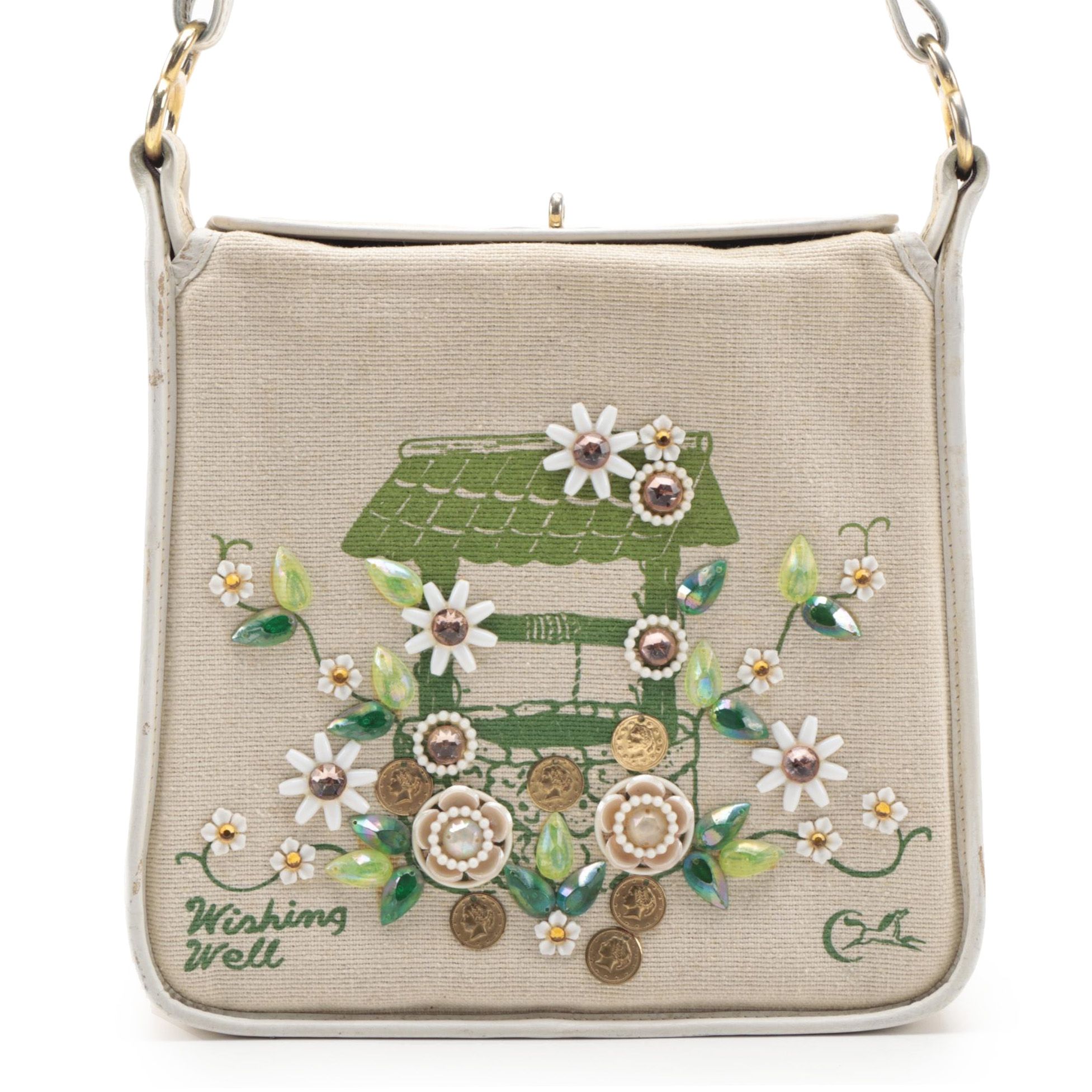 Enid Collins "Wishing Well" Embellished Canvas Shoulder Bag