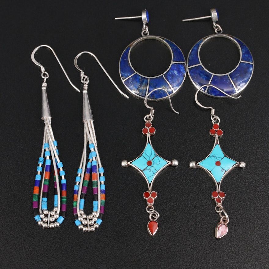 Sterling Lapis Lazuli, Turquoise and Gemstone Earrings
