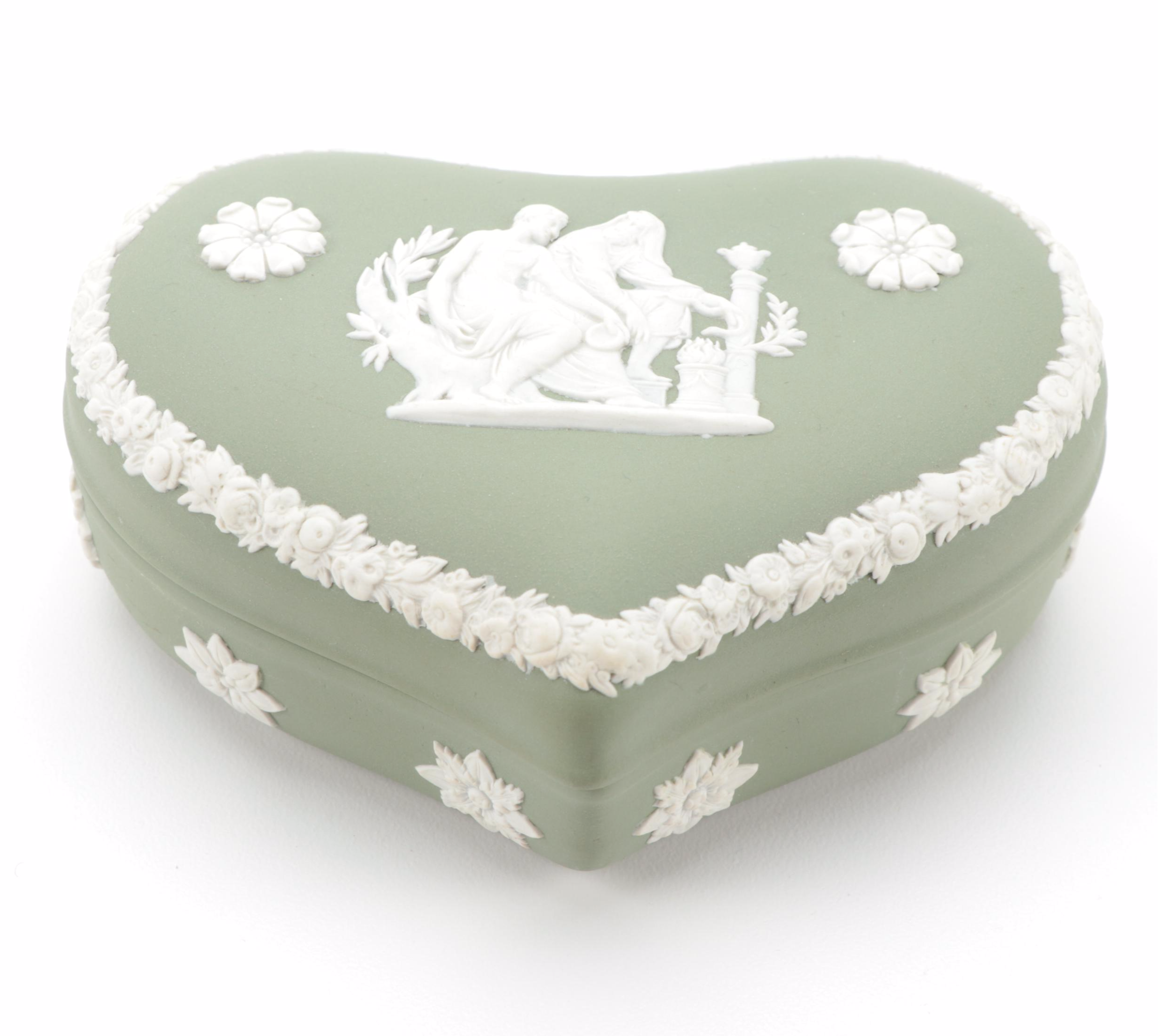 Wedgwood Green and Blue Jasperware Ashtrays and Heart Box