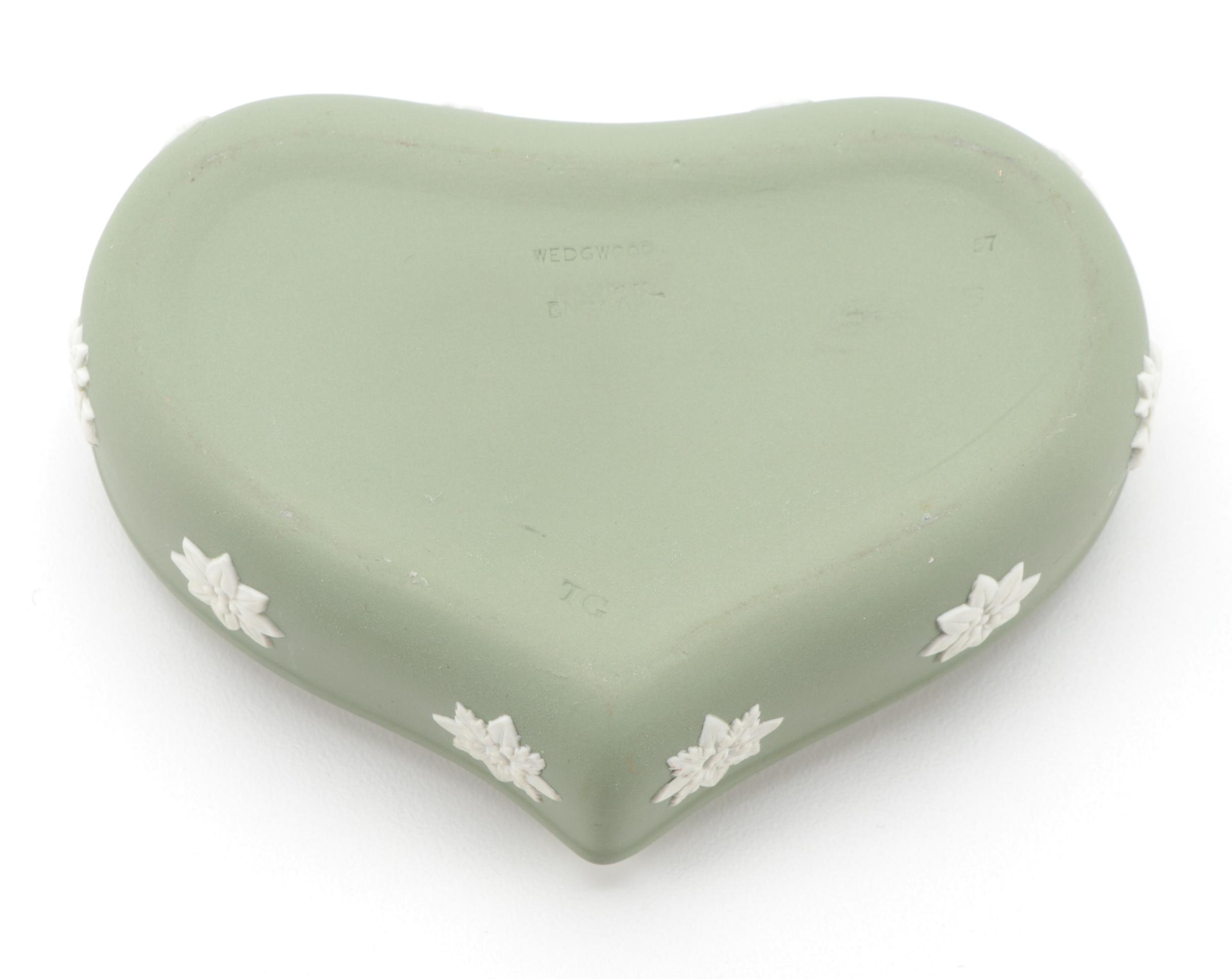 Wedgwood Green and Blue Jasperware Ashtrays and Heart Box