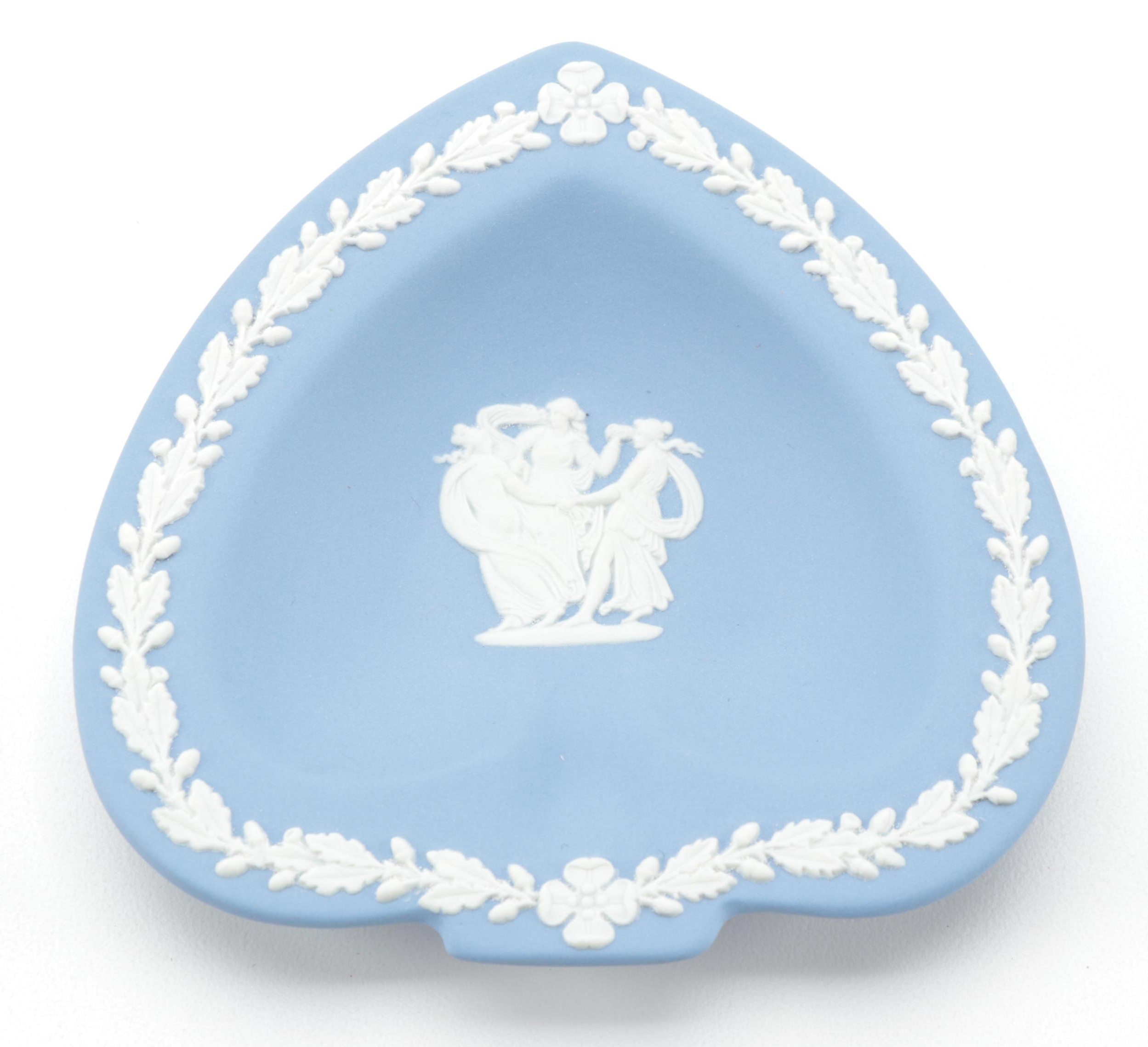 Wedgwood Green and Blue Jasperware Ashtrays and Heart Box