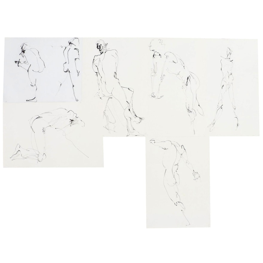 John Tuska Figural Nude Ink Drawings, circa 1995