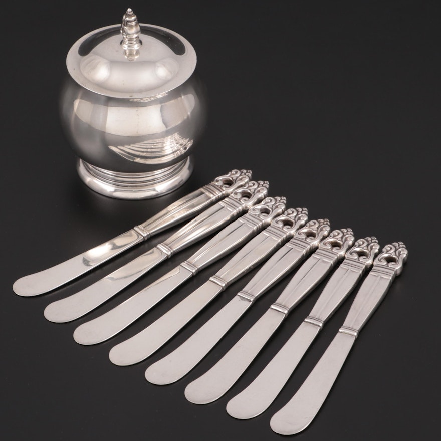 International Silver "Royal Danish" Sterling Silver Butter Spreaders and Sugar