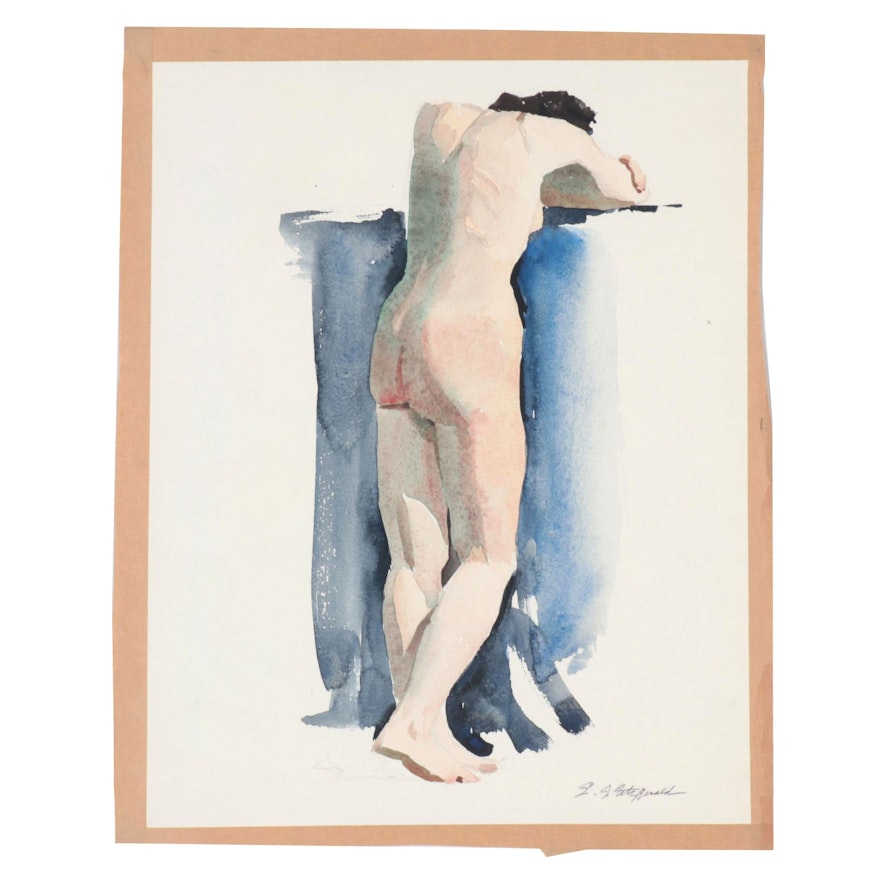 Edmond J. Fitzgerald Watercolor Painting of Female Nude