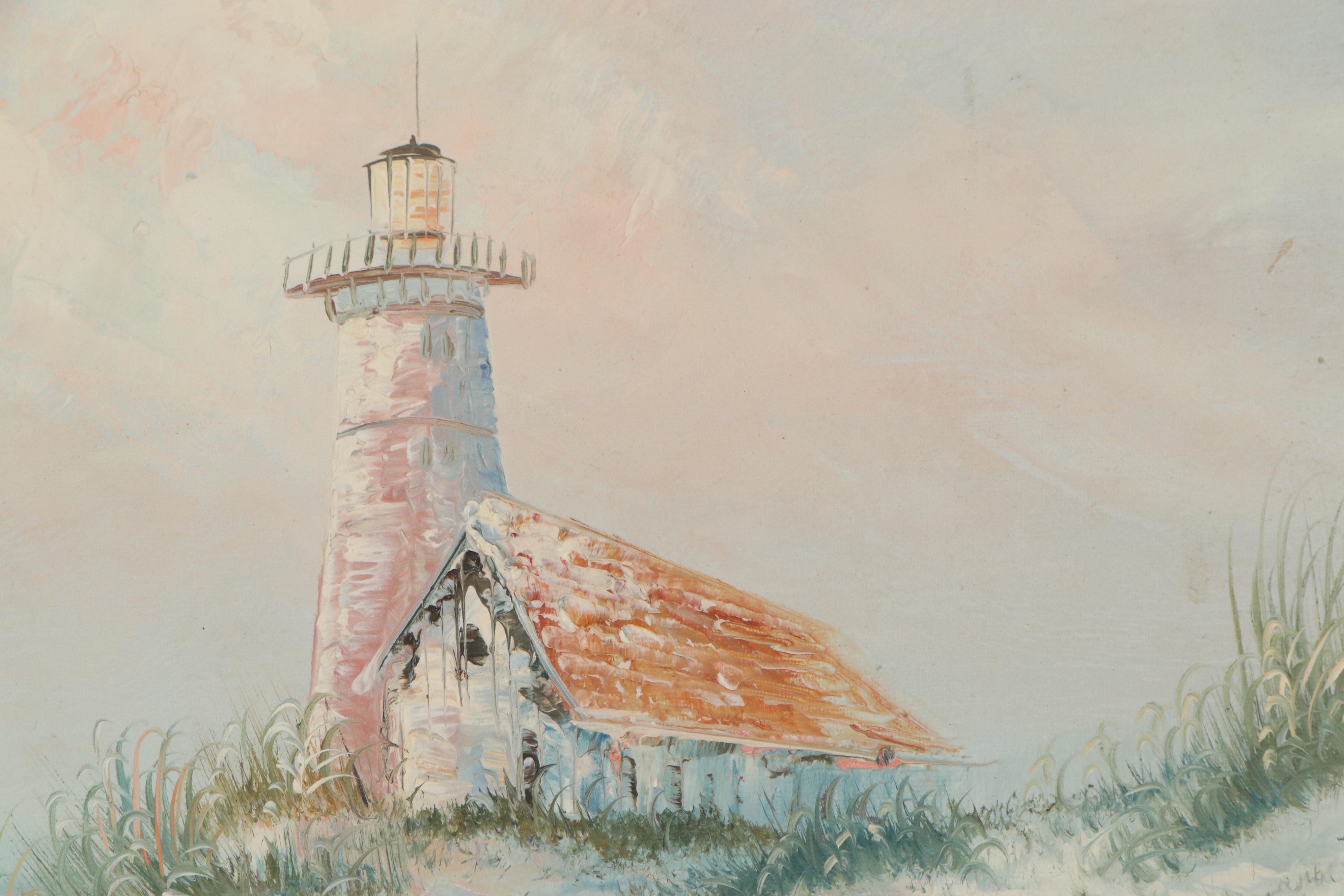 Beach Scene Oil Painting with Lighthouse