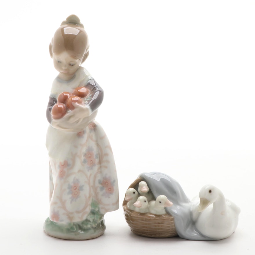 Lladró "Valencian Girl" and "Ducklings" Porcelain Figurines