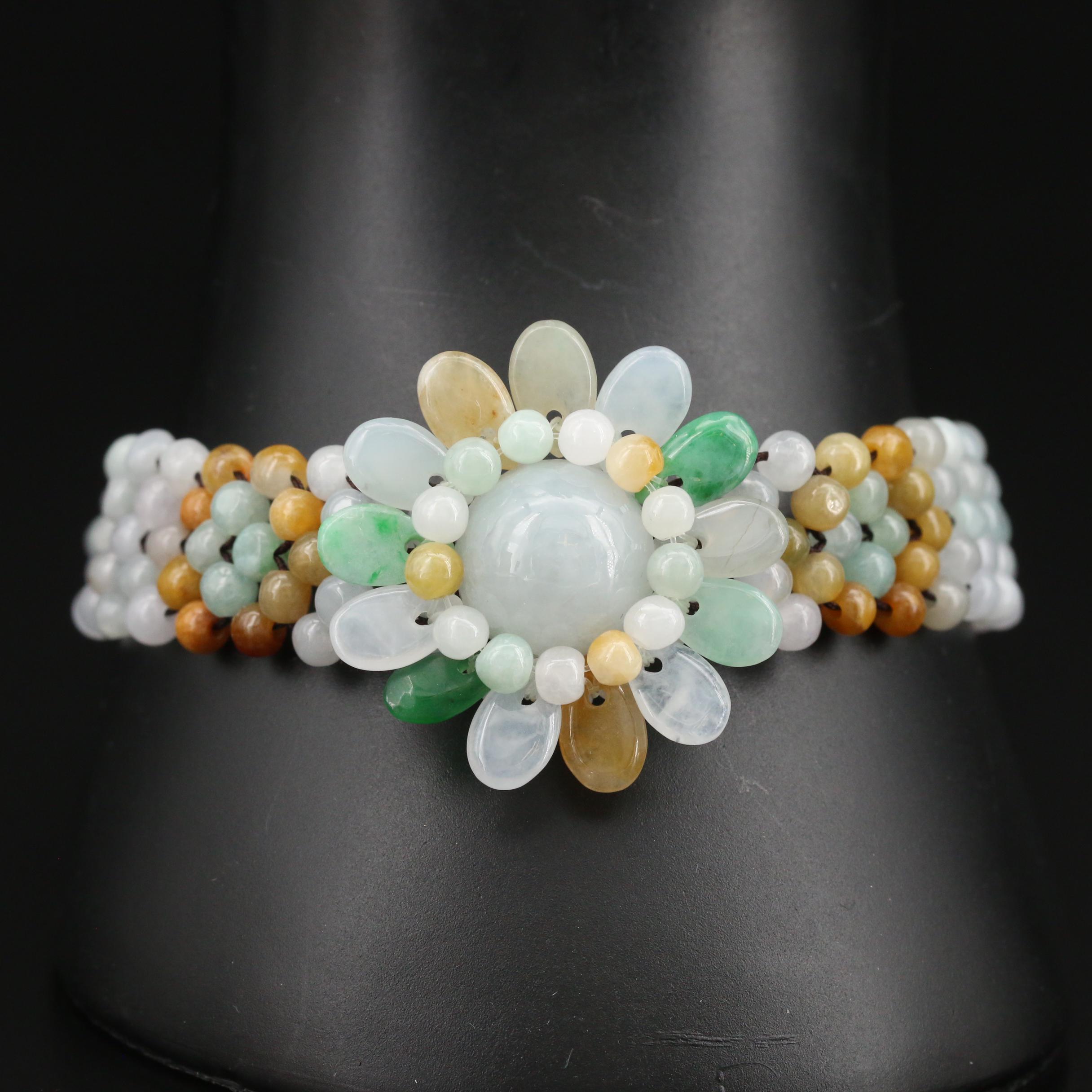 Jadeite Beaded Flower Bracelet