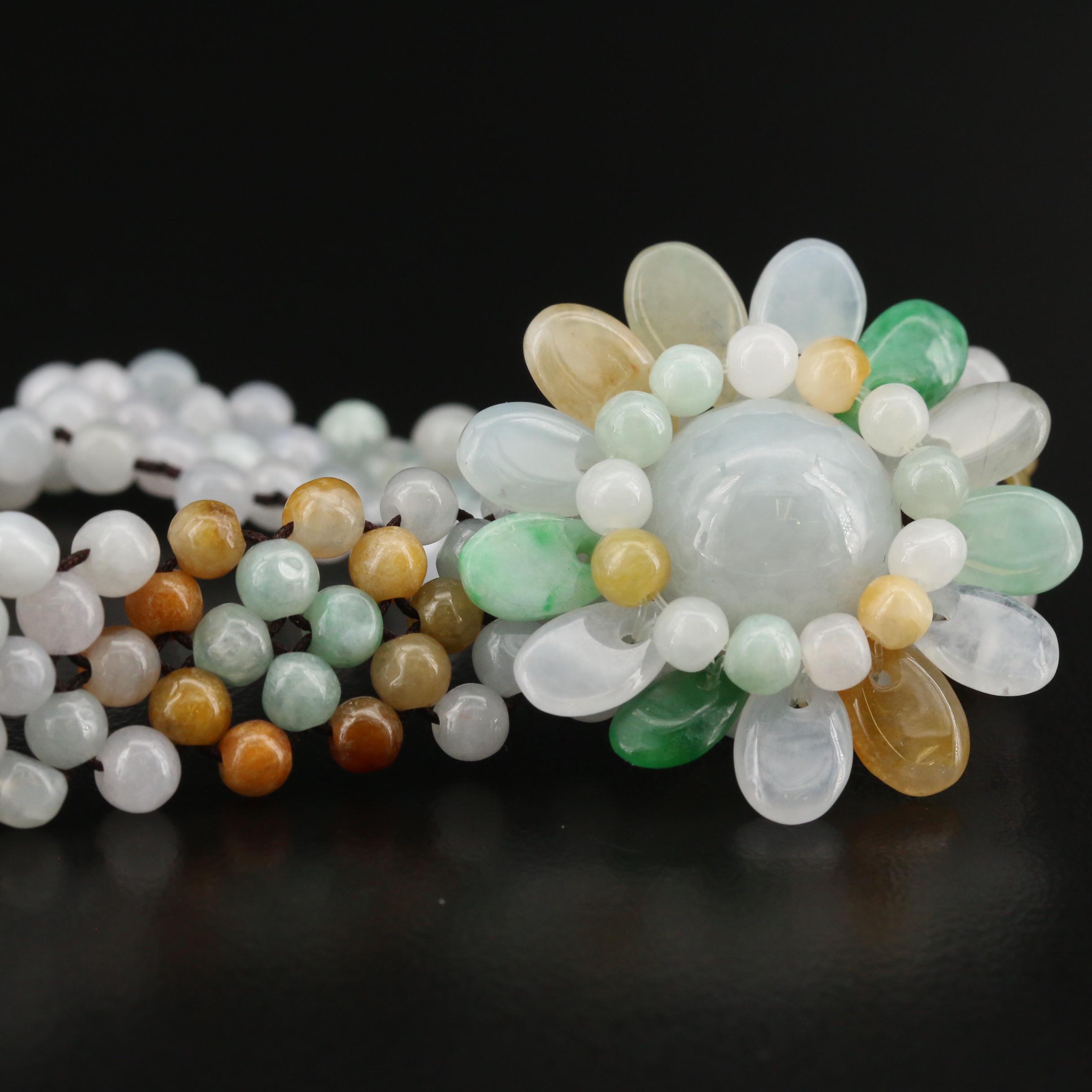 Jadeite Beaded Flower Bracelet