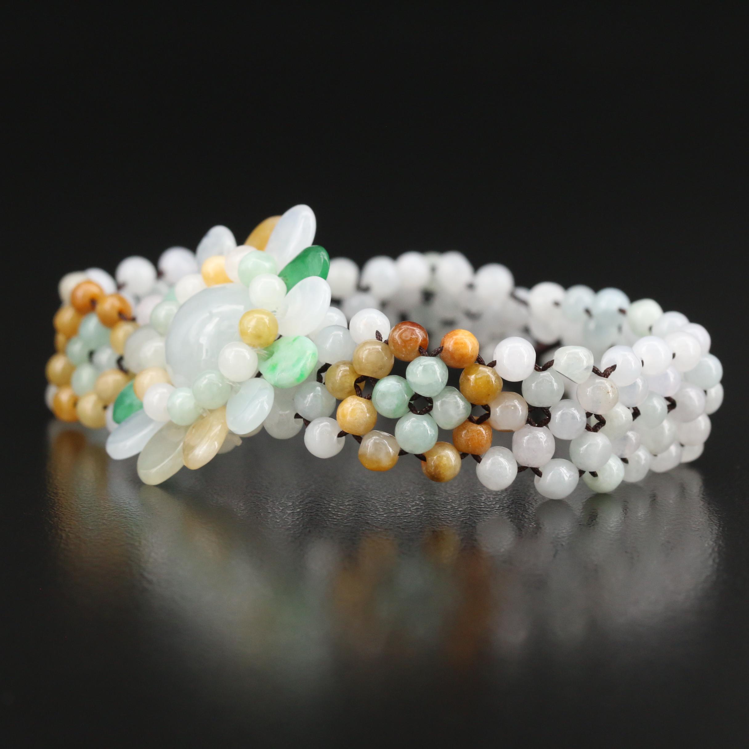 Jadeite Beaded Flower Bracelet