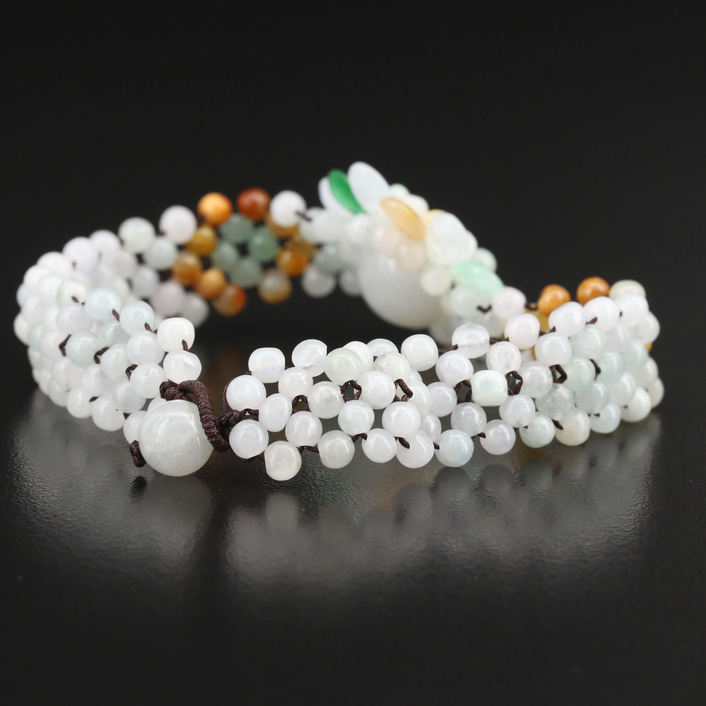 Jadeite Beaded Flower Bracelet