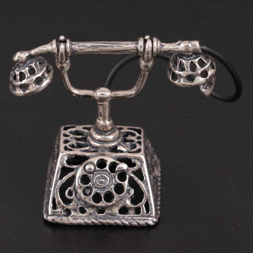 Italian Sterling Silver Miniature Telephone, Mid-20th Century