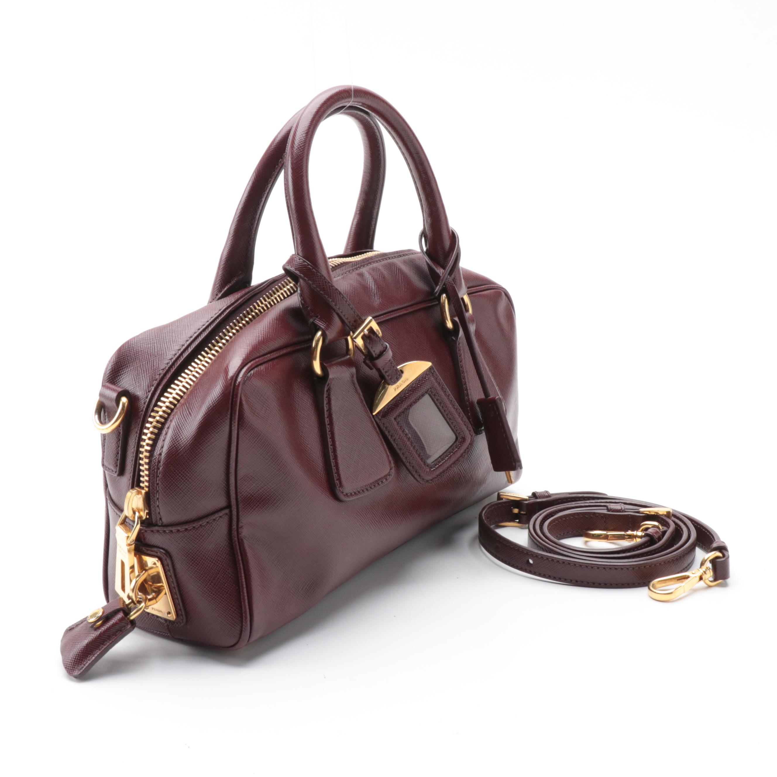 Prada Bauletto Burgundy Saffiano Leather Two-Way Satchel