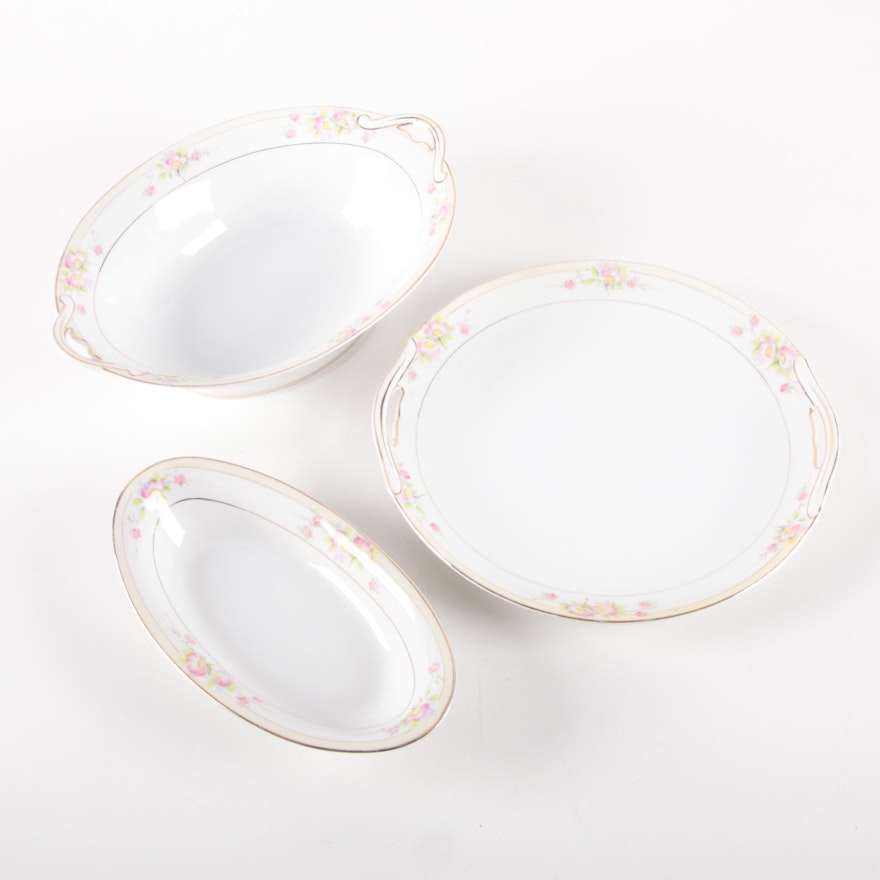 Noritake Pink Floral Porcelain Serveware, Early 20th Century