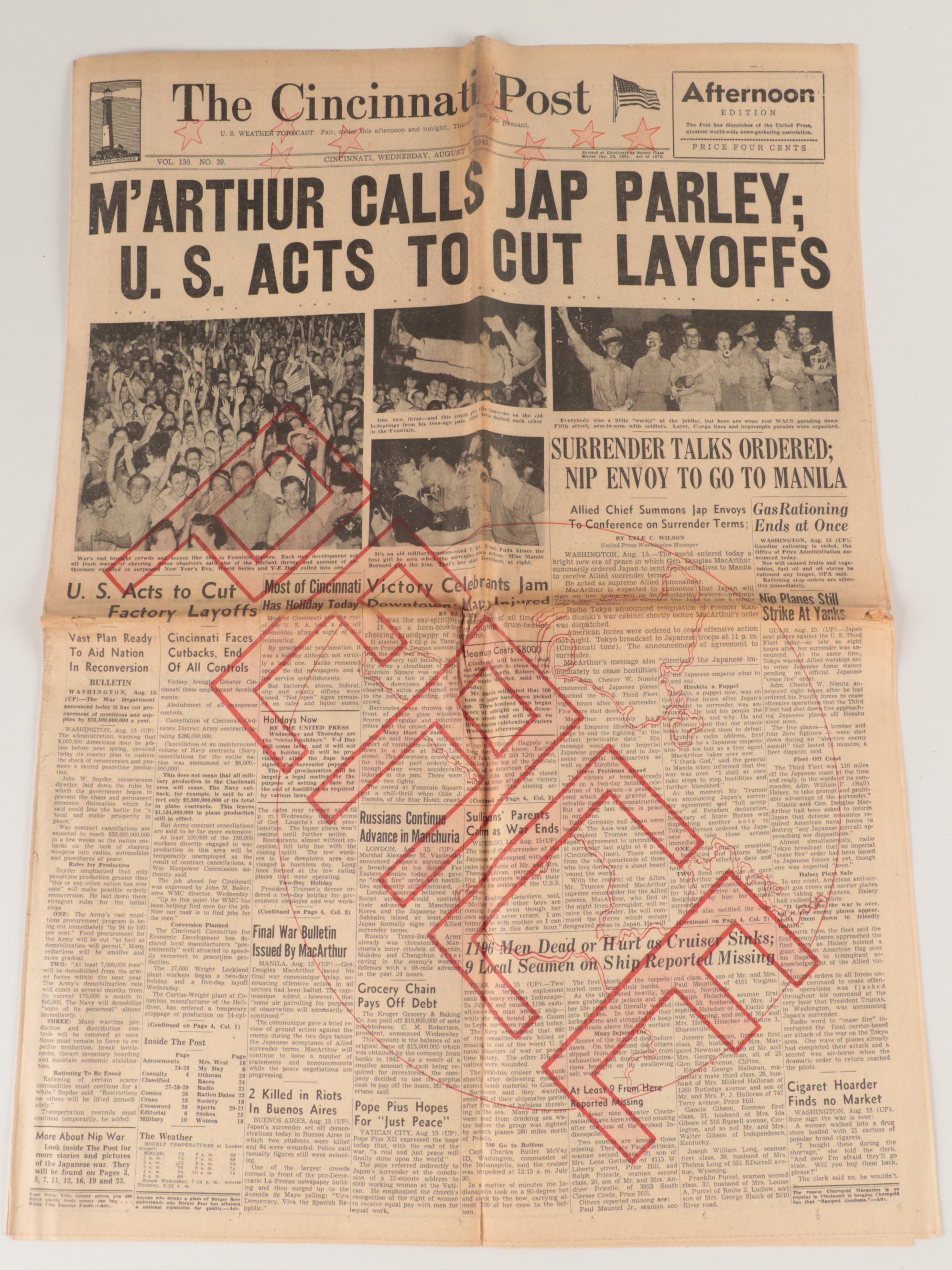 Cincinnati Newspaper Front Pages Featuring World War II Headlines