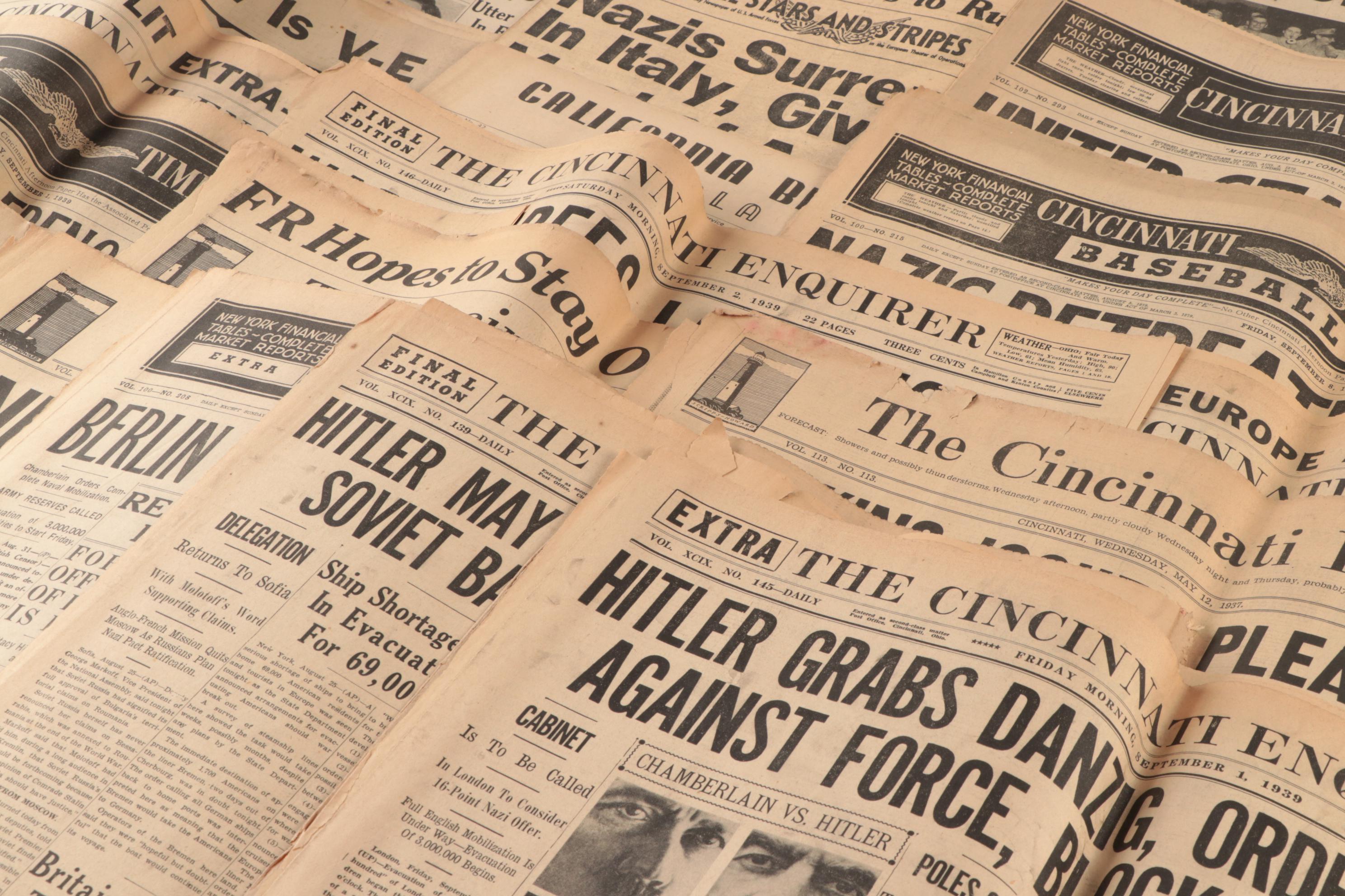 Cincinnati Newspaper Front Pages Featuring World War II Headlines