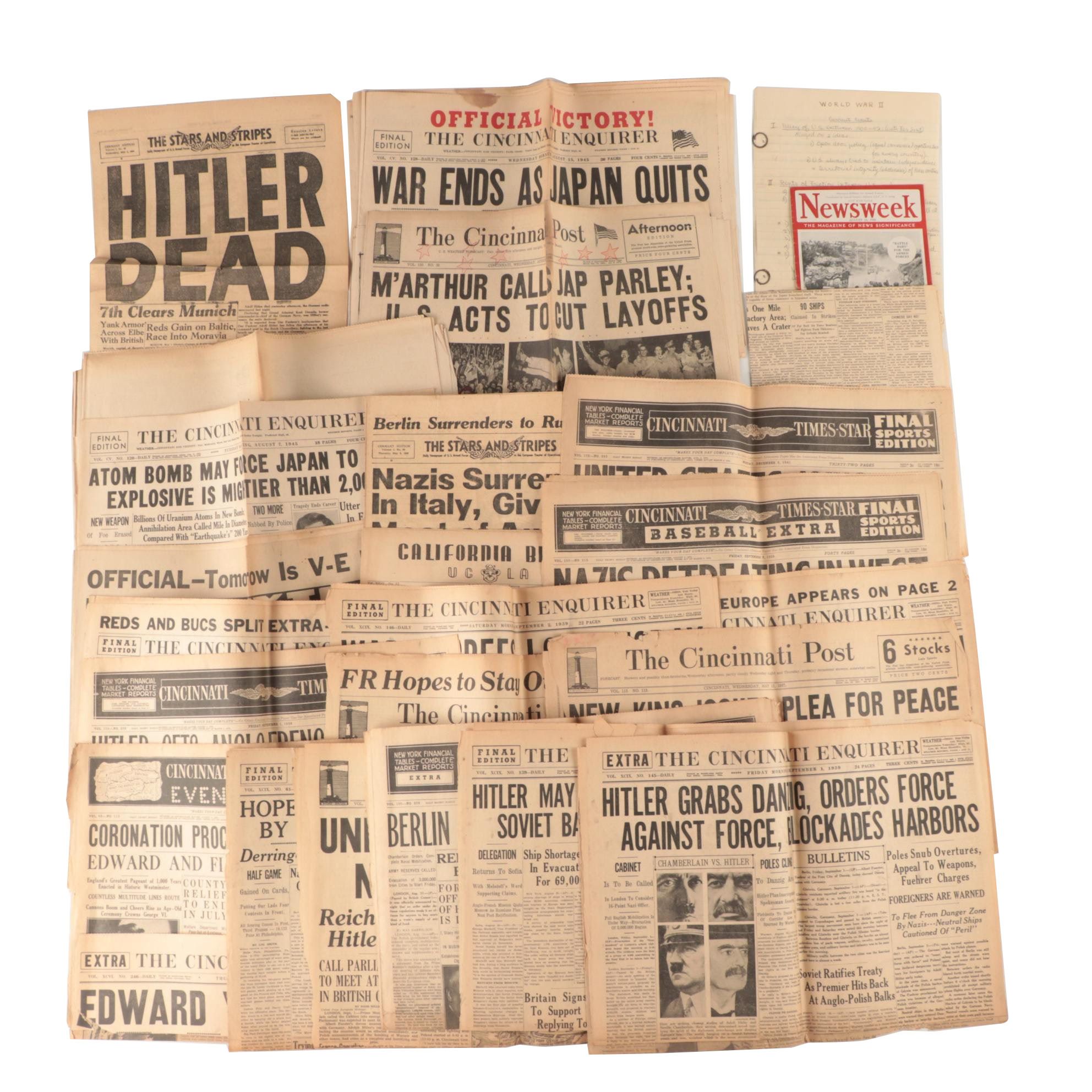 Cincinnati Newspaper Front Pages Featuring World War II Headlines