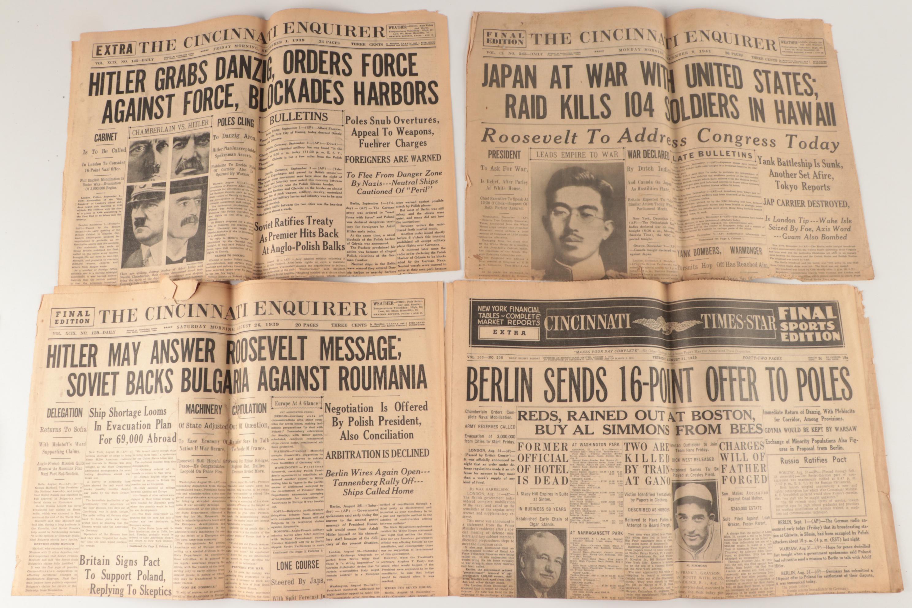 Cincinnati Newspaper Front Pages Featuring World War II Headlines