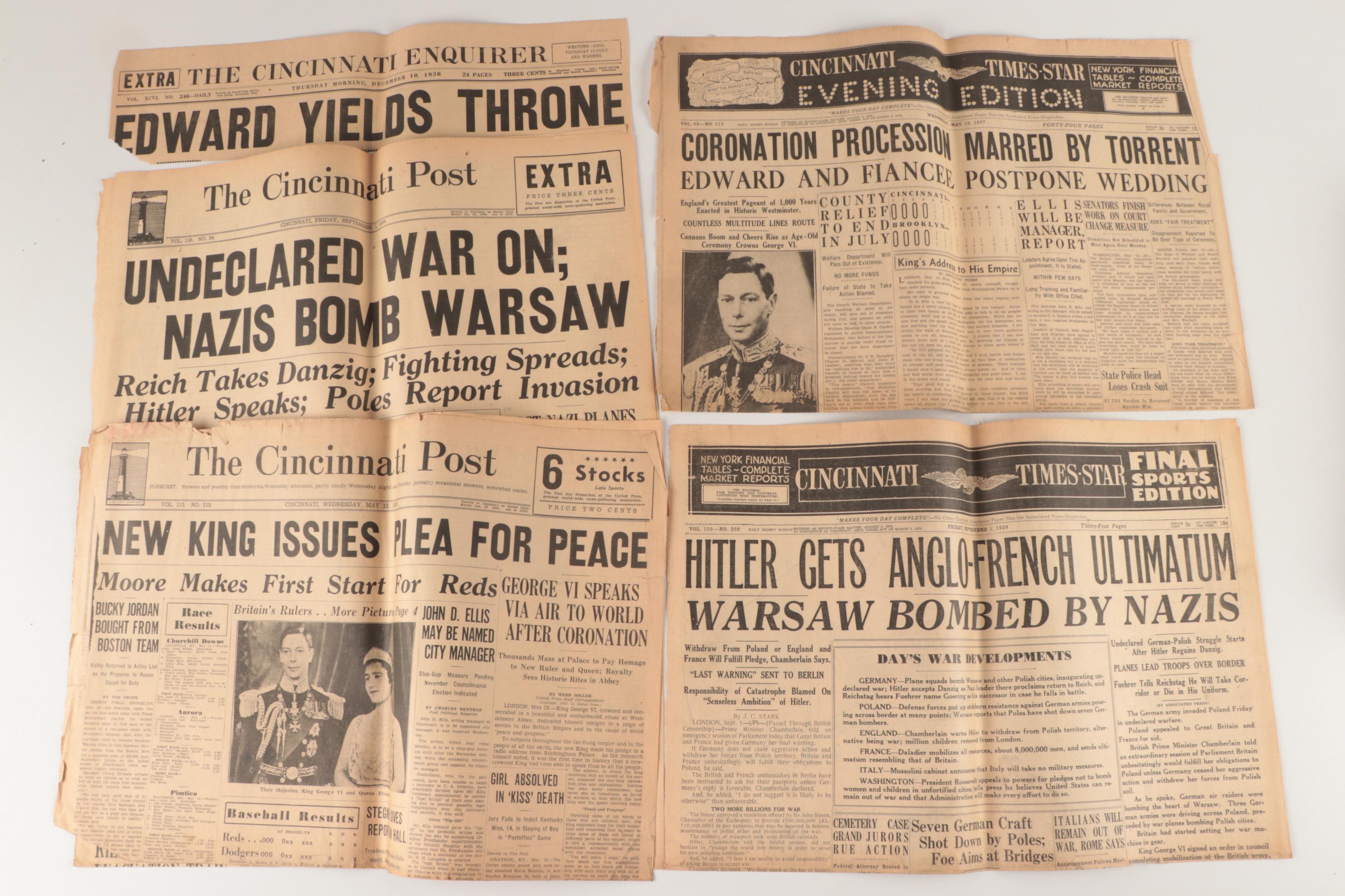 Cincinnati Newspaper Front Pages Featuring World War II Headlines