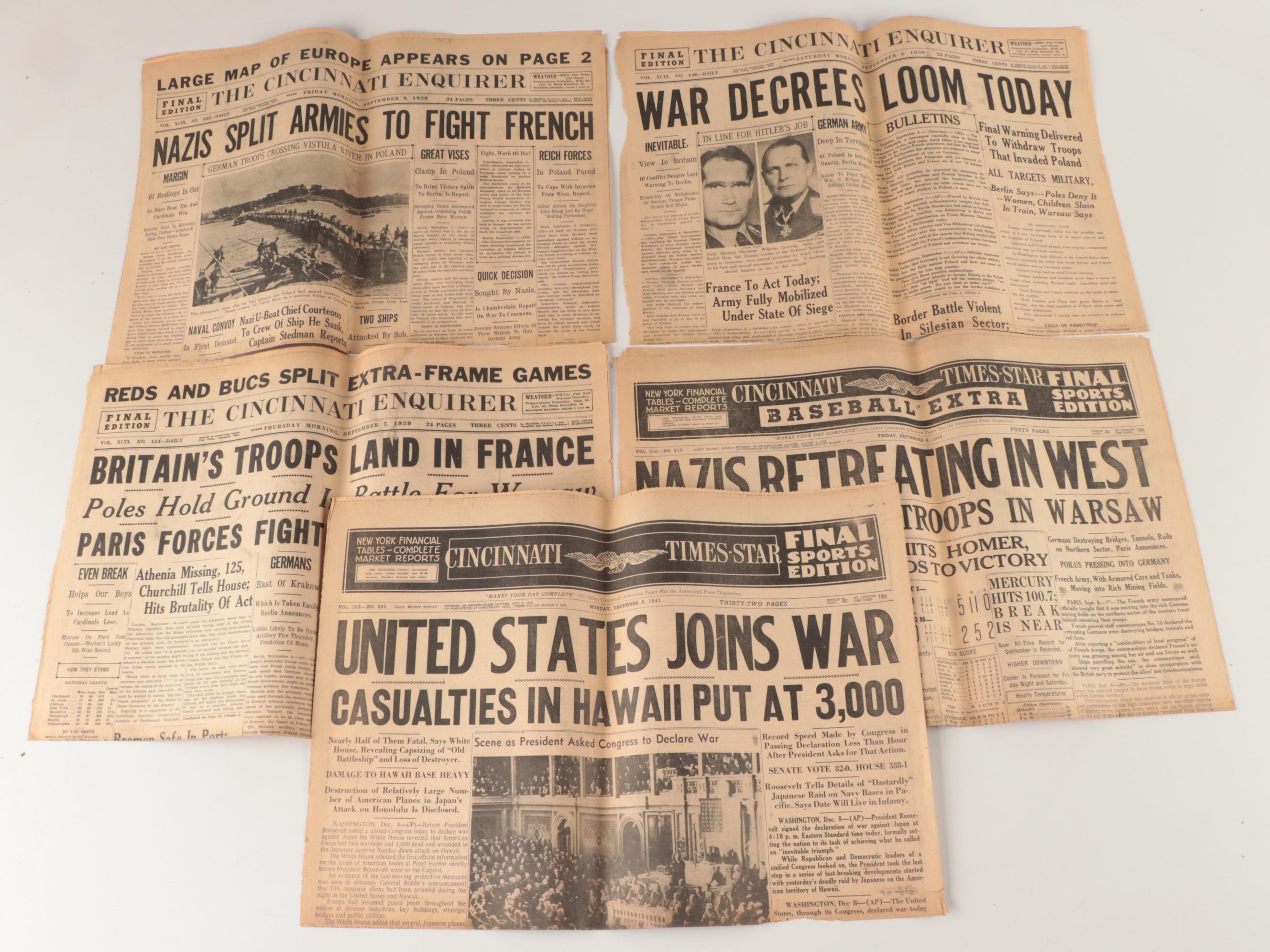 Cincinnati Newspaper Front Pages Featuring World War II Headlines