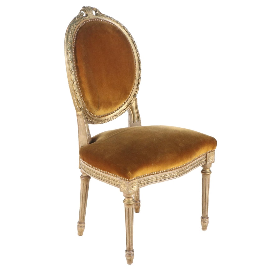 Louis XVI Style Giltwood Ballon Back Parlor Chair, Early to Mid-20th Century