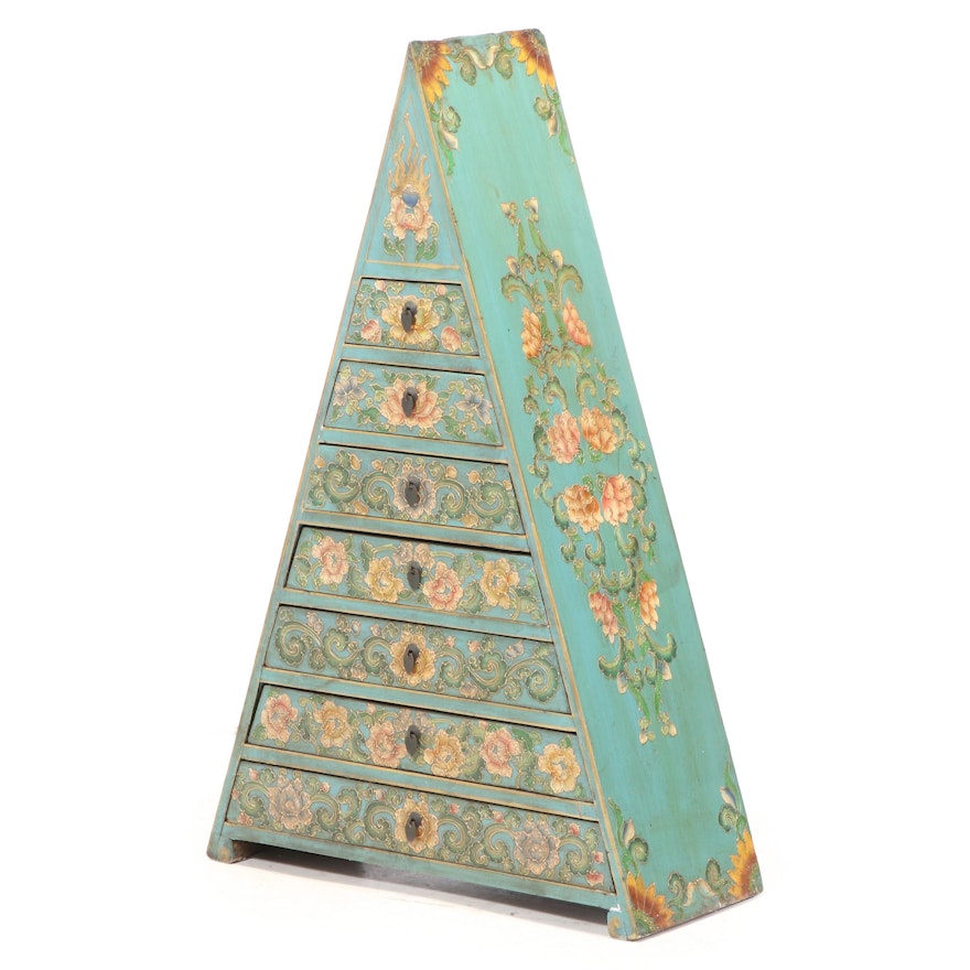 Asian Paint-Decorated Seven-Drawer Pyramid Chest