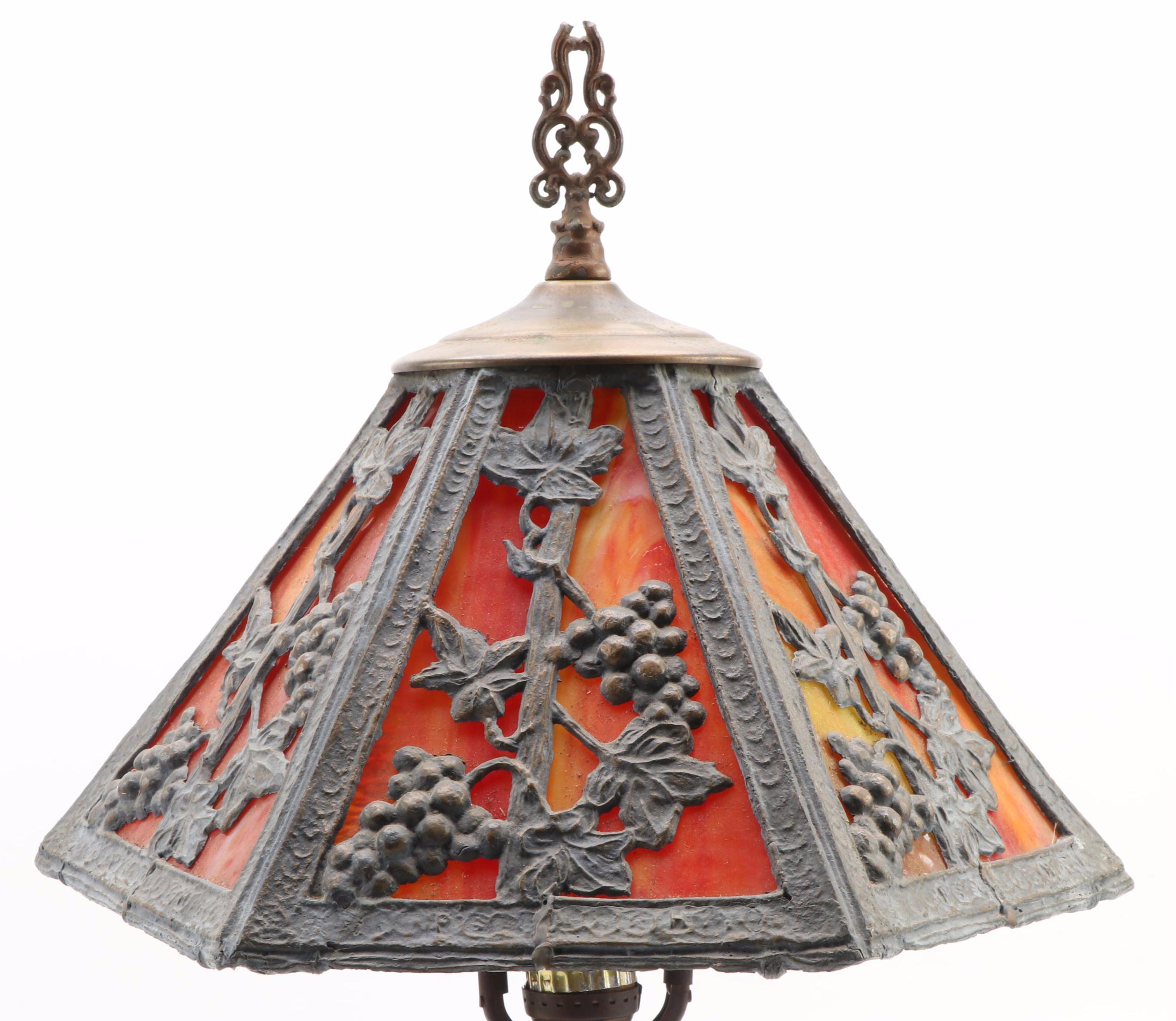 Tiffany Style Slag Glass Gilt Metal Art Nouveau Table Lamp