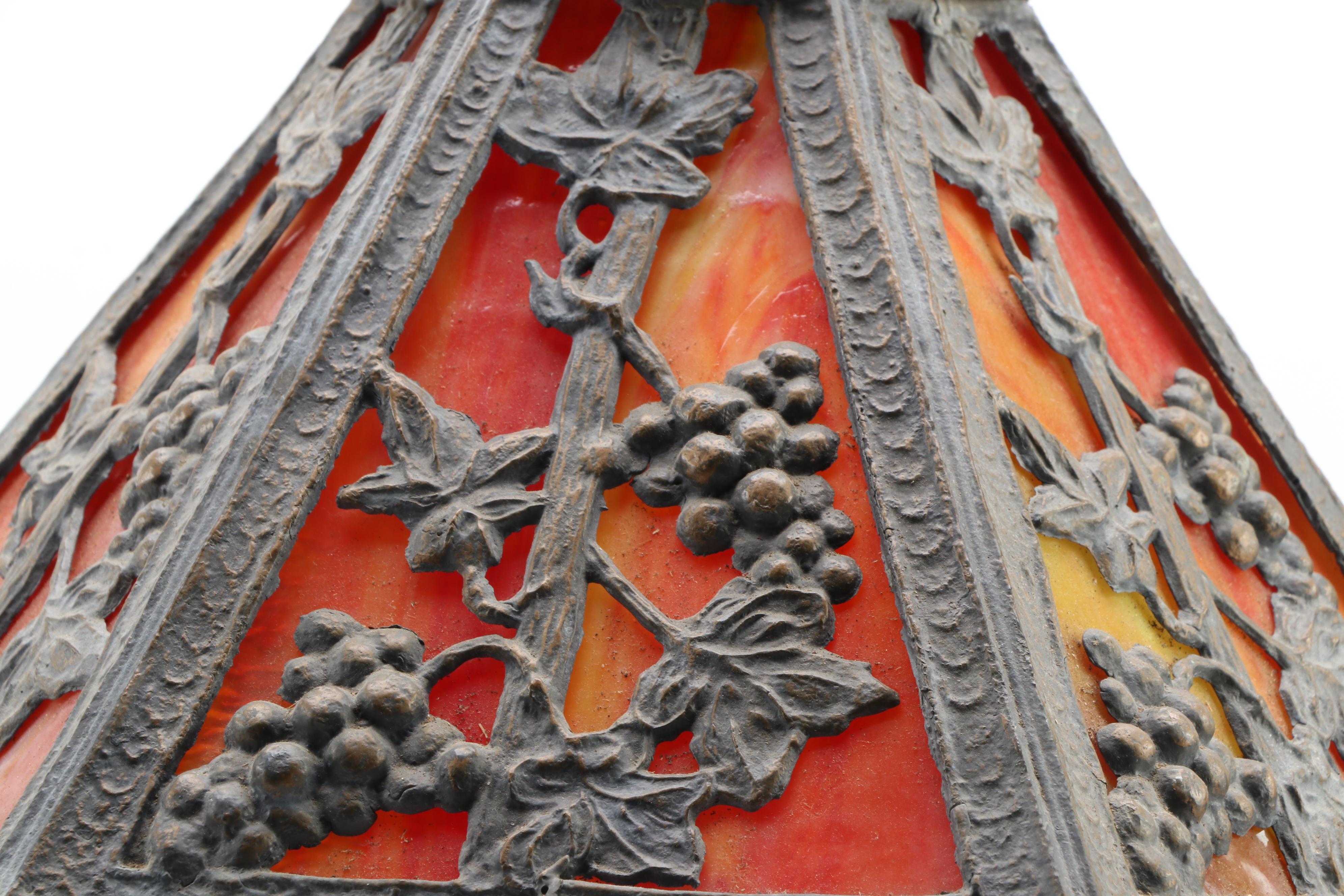 Tiffany Style Slag Glass Gilt Metal Art Nouveau Table Lamp