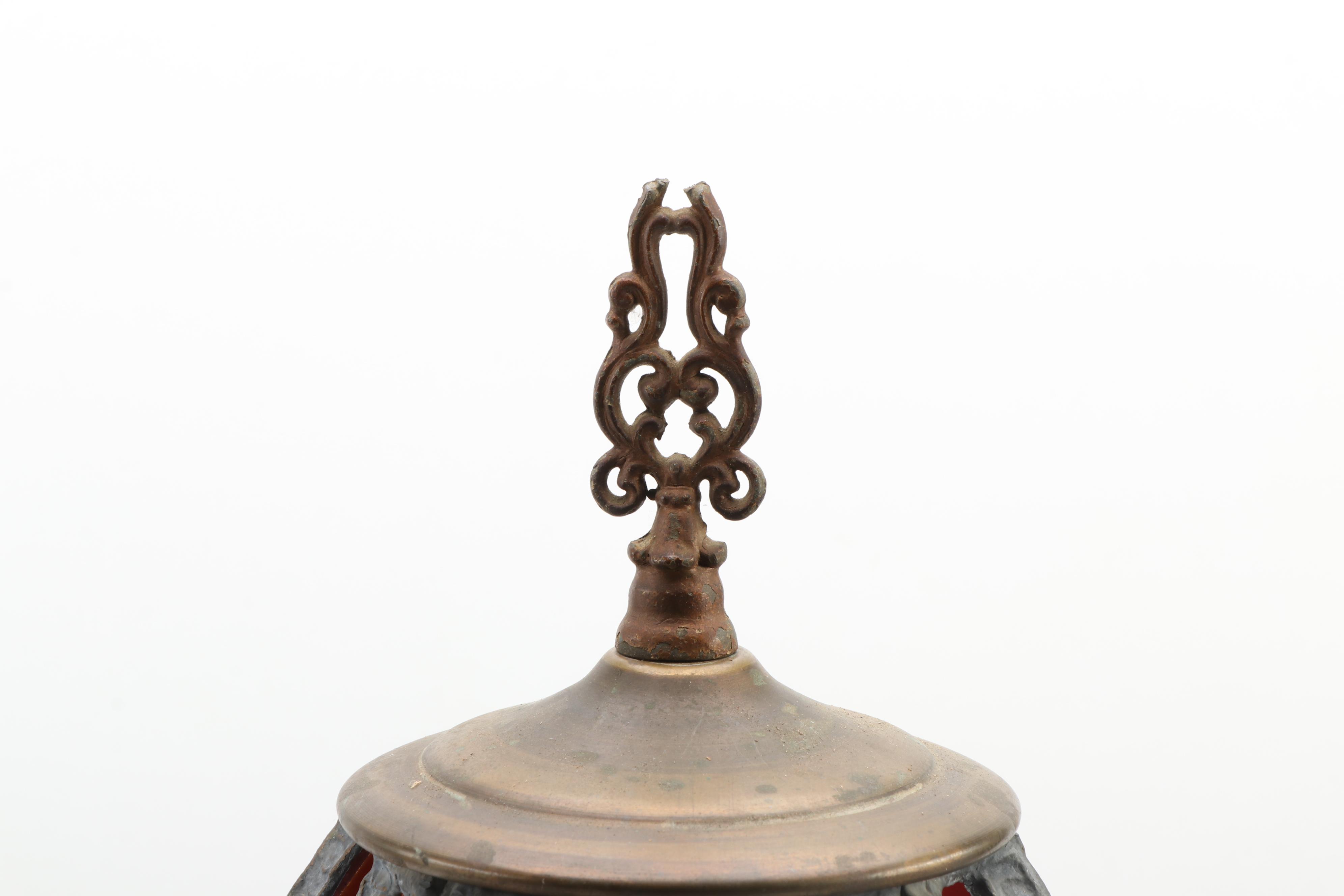 Tiffany Style Slag Glass Gilt Metal Art Nouveau Table Lamp