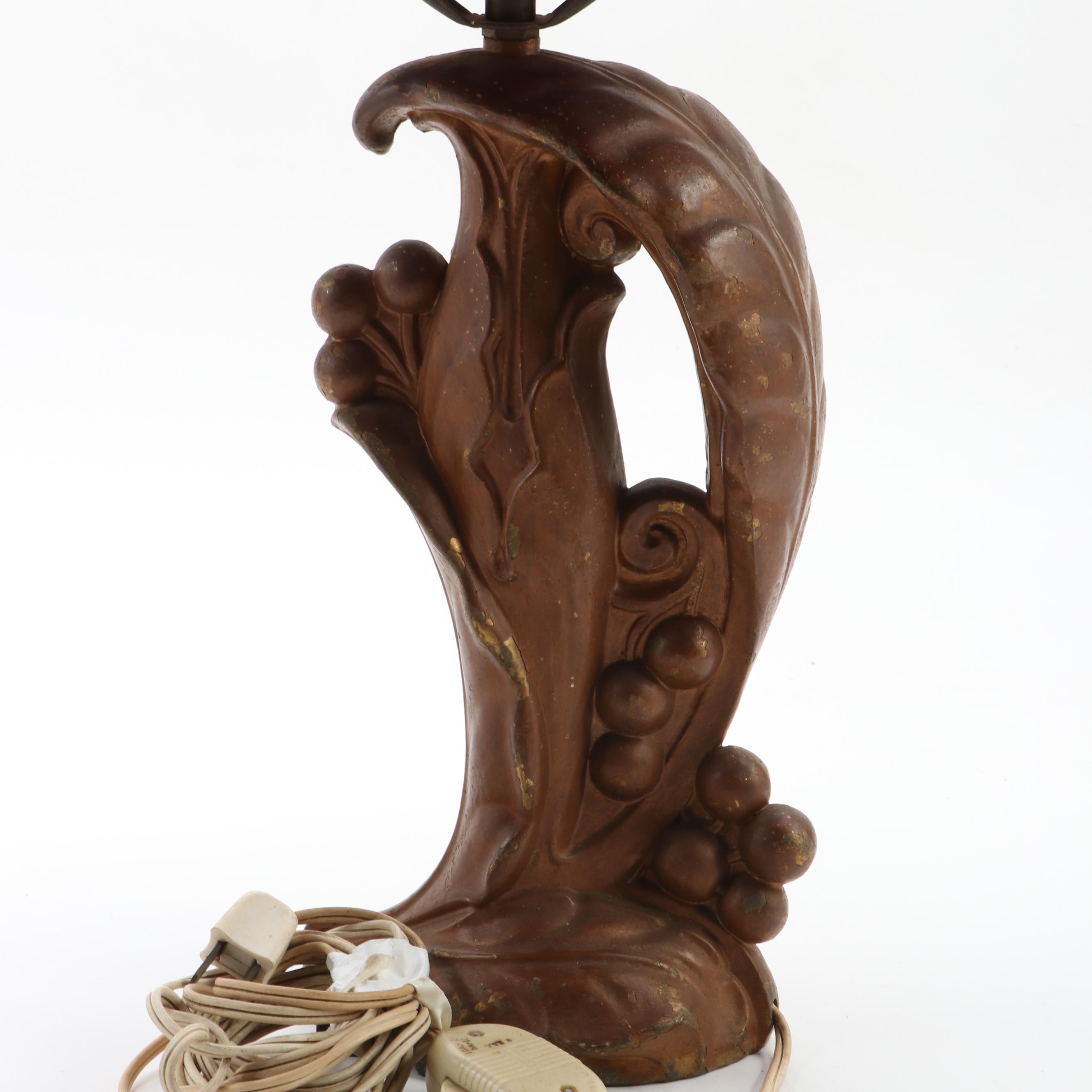 Tiffany Style Slag Glass Gilt Metal Art Nouveau Table Lamp