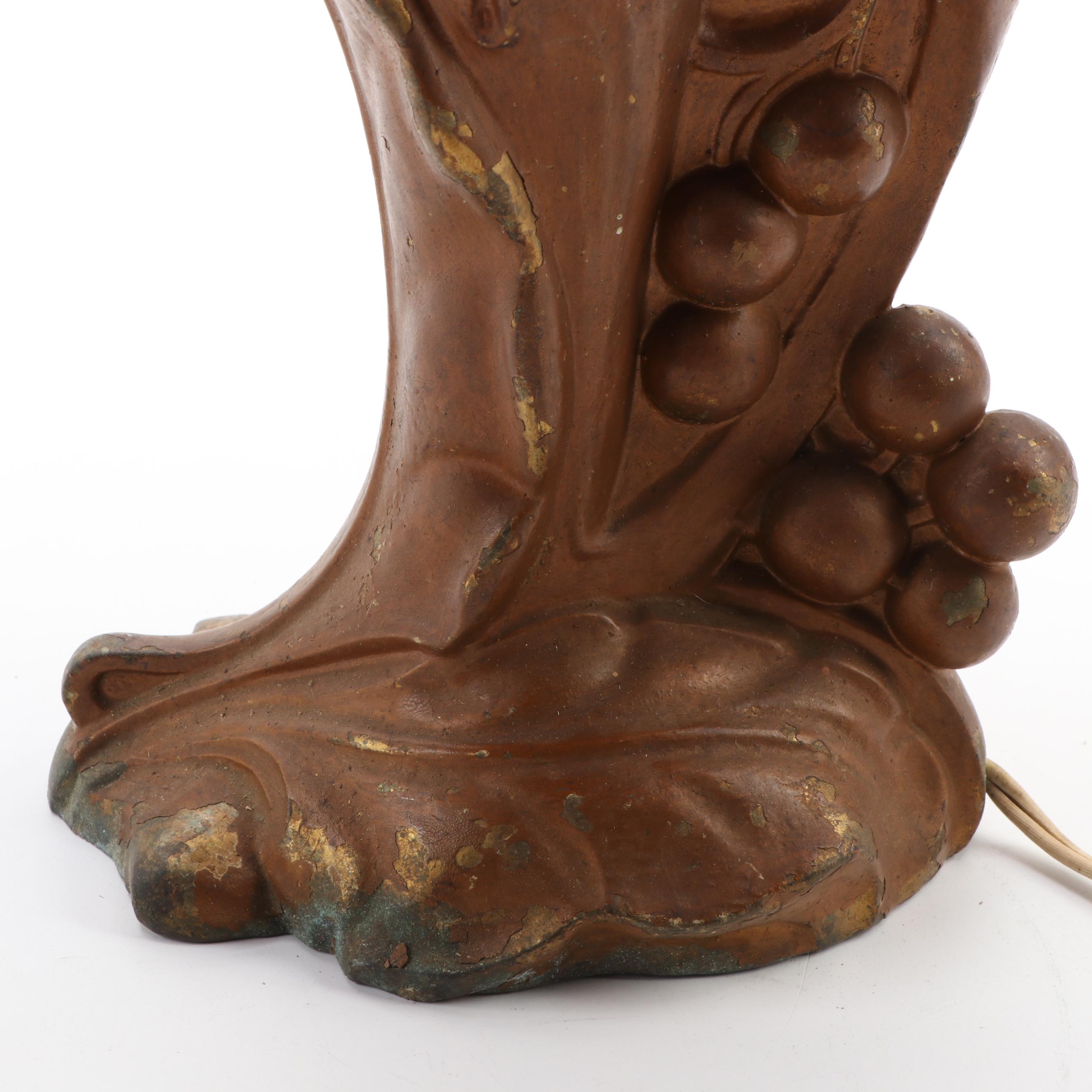 Tiffany Style Slag Glass Gilt Metal Art Nouveau Table Lamp