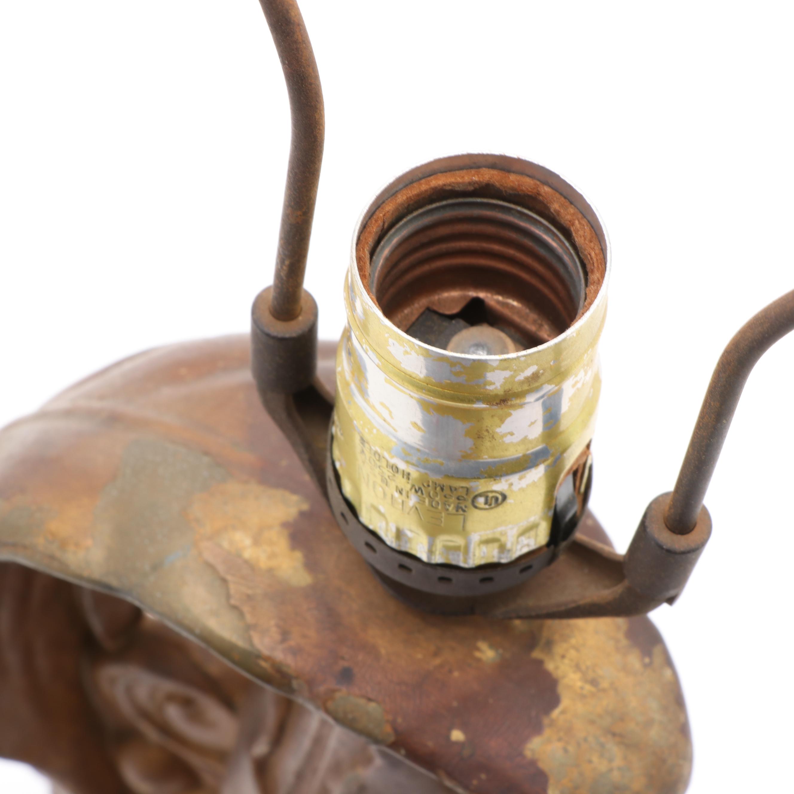 Tiffany Style Slag Glass Gilt Metal Art Nouveau Table Lamp