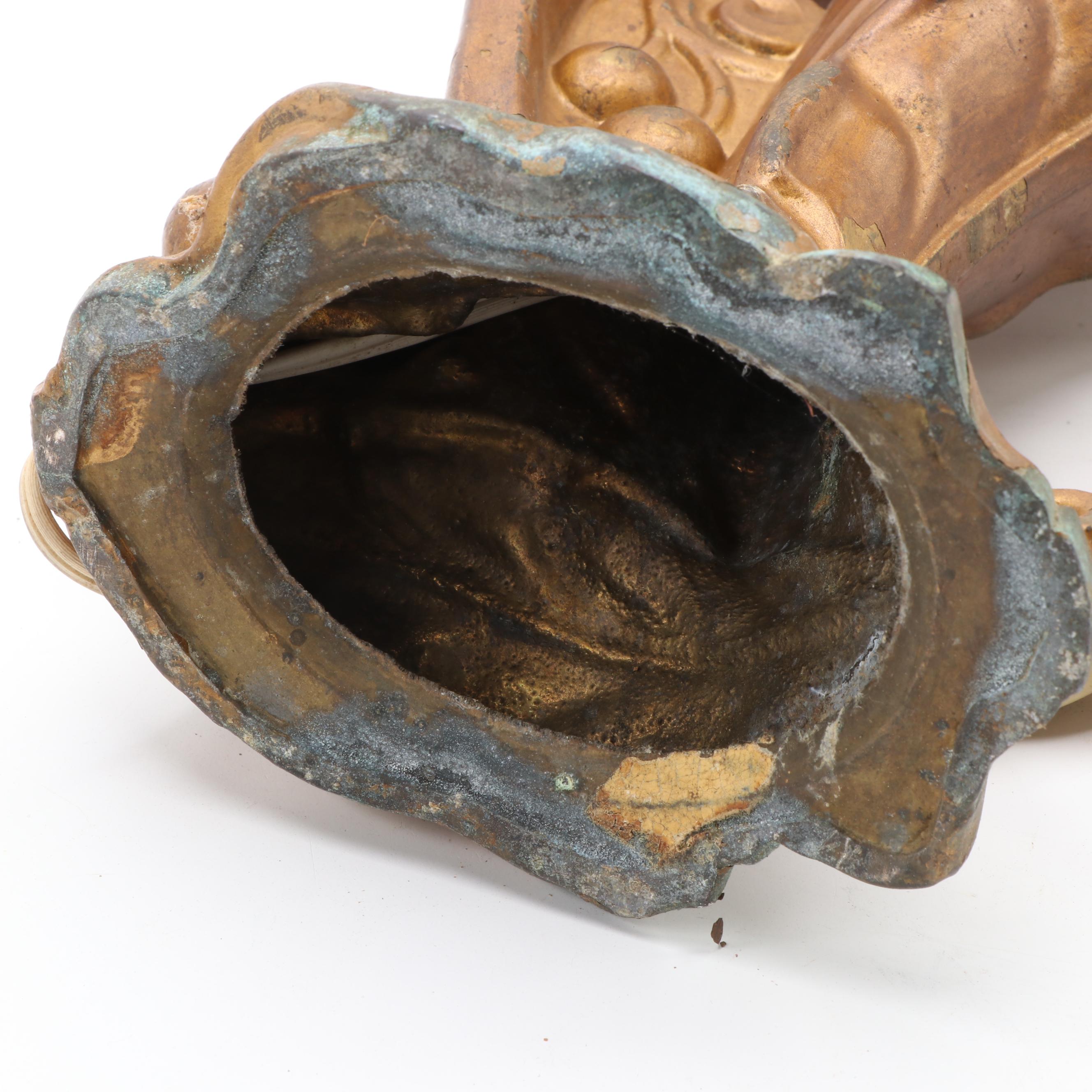 Tiffany Style Slag Glass Gilt Metal Art Nouveau Table Lamp