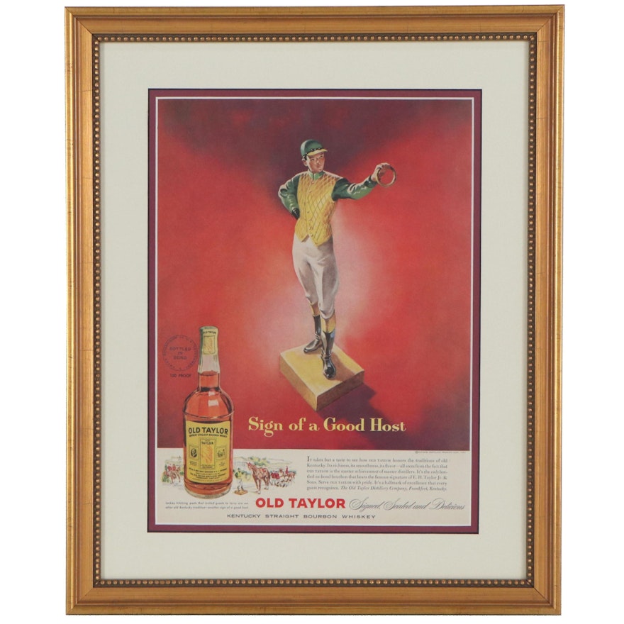 Old Taylor Bourbon Whiskey Offset Lithograph Advertisement, Mid-20th Century