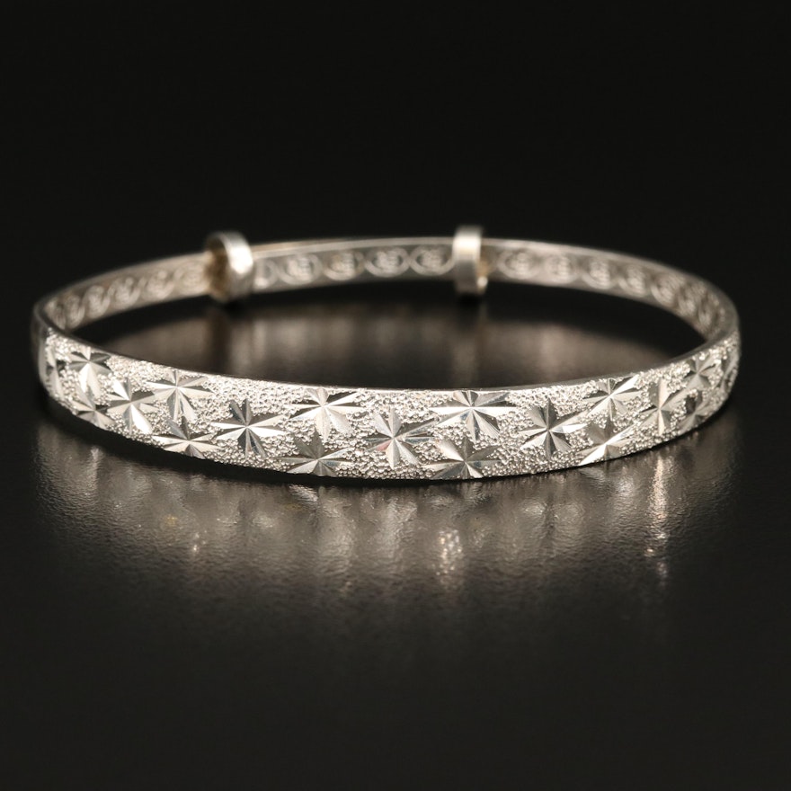 Sterling Textured and Engraved Tapered Bangle
