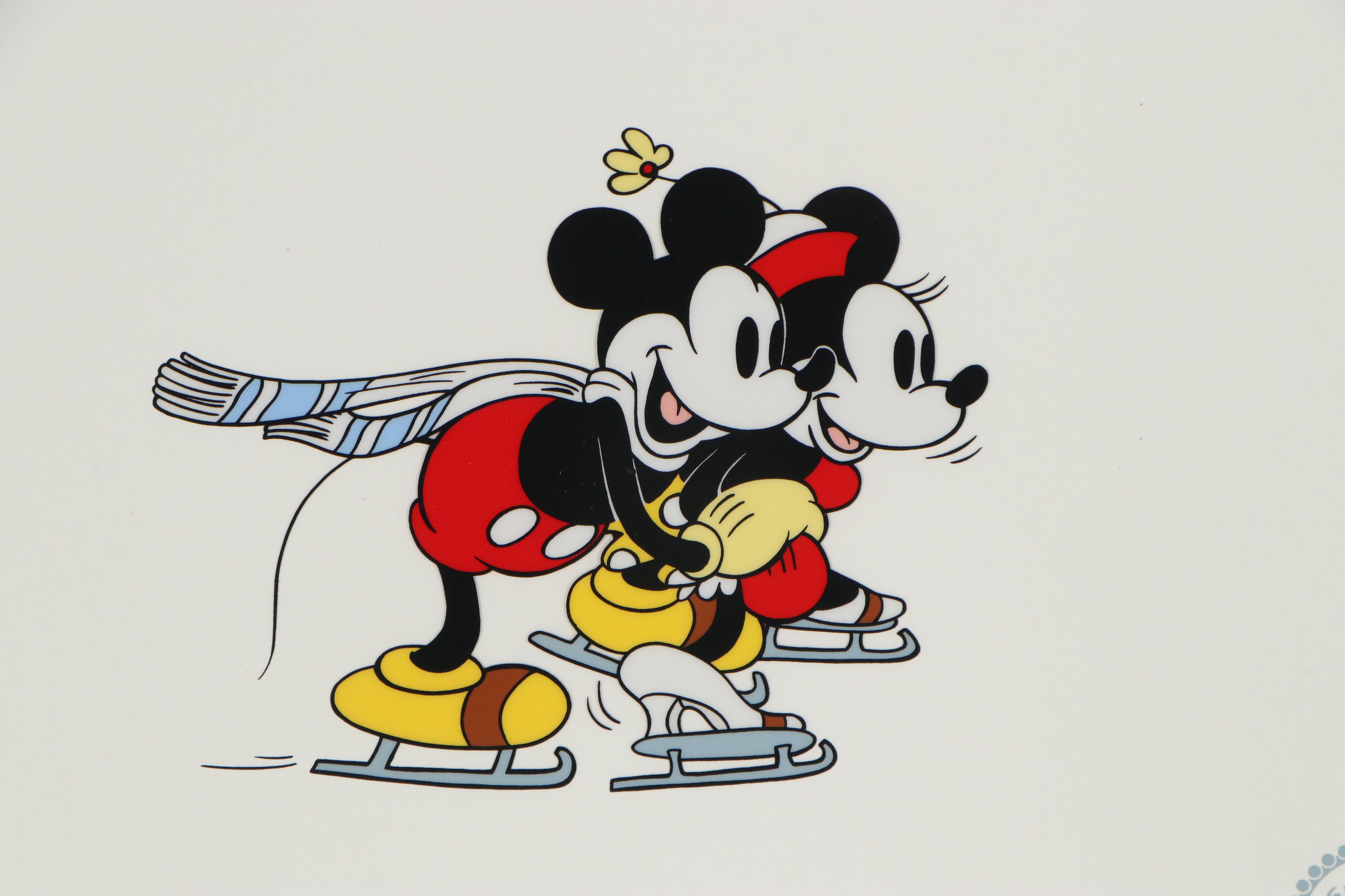 Disney Mickey and Minnie Mouse "On Ice" Sericel, Late 20th Century