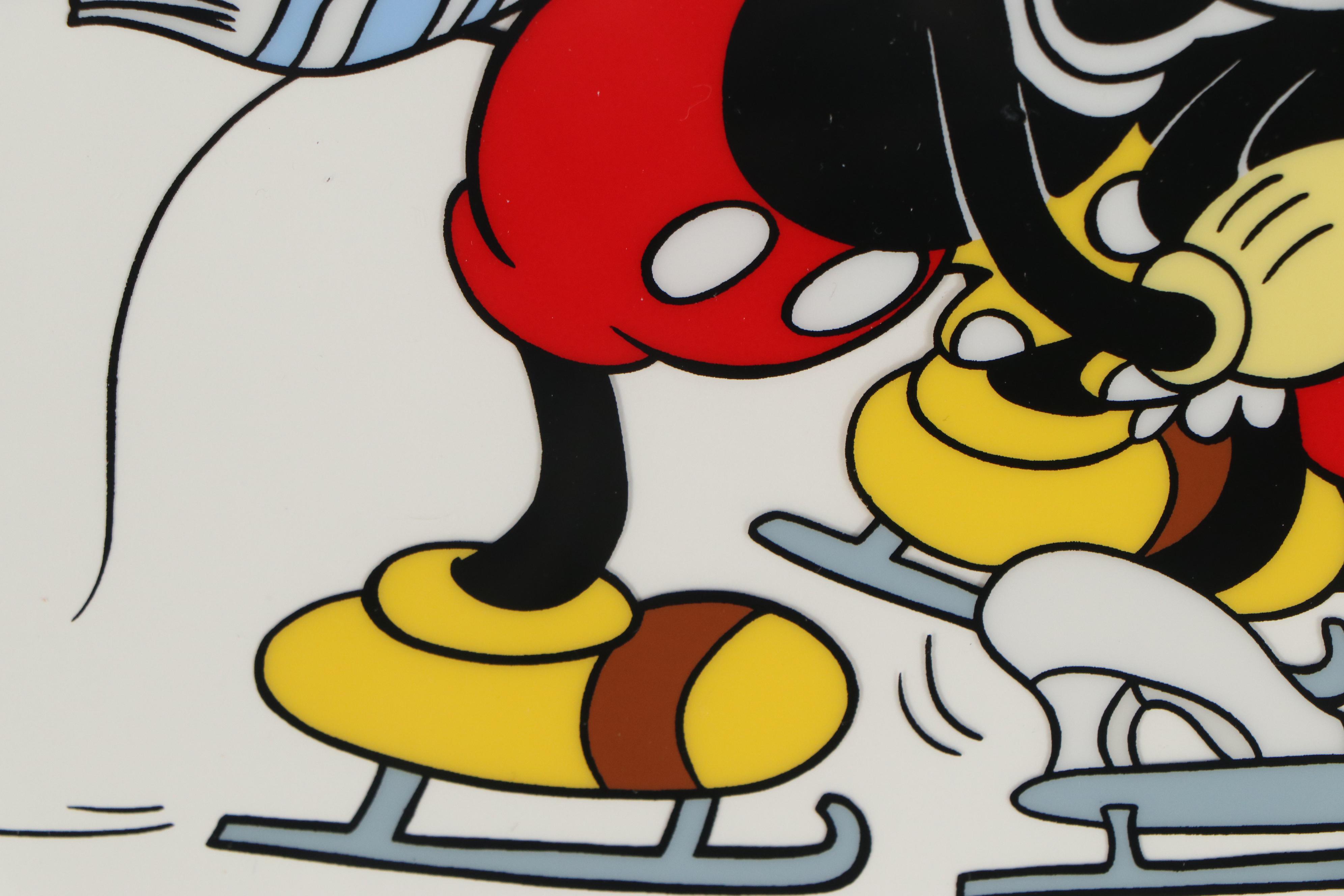 Disney Mickey and Minnie Mouse "On Ice" Sericel, Late 20th Century