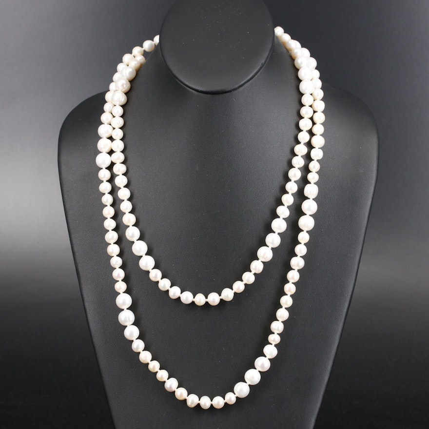 Opera Length Pearl Necklace with Sterling Clasp