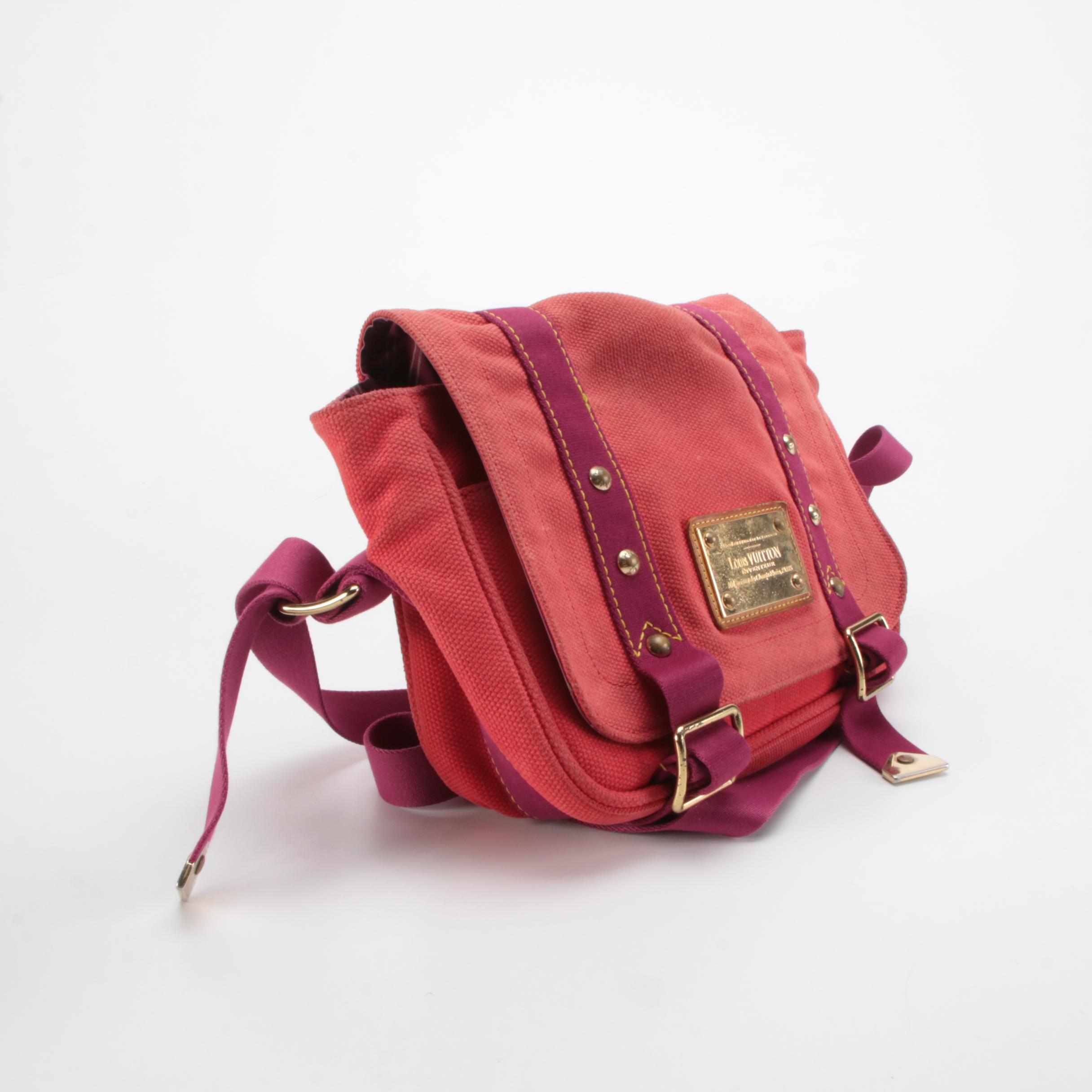 Louis Vuitton Besace Antigua PM Messenger Bag in Red Canvas with Magenta Straps