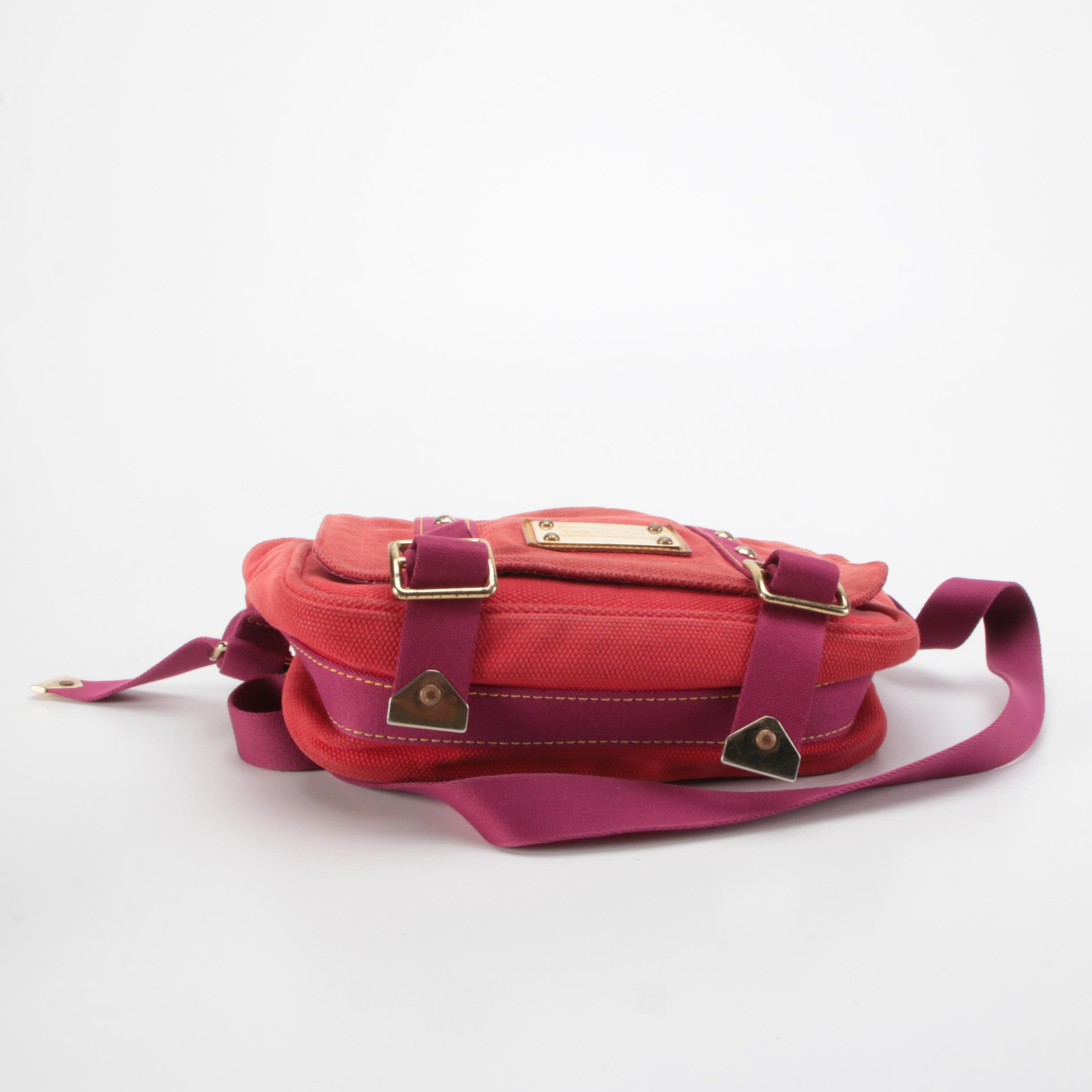 Louis Vuitton Besace Antigua PM Messenger Bag in Red Canvas with Magenta Straps