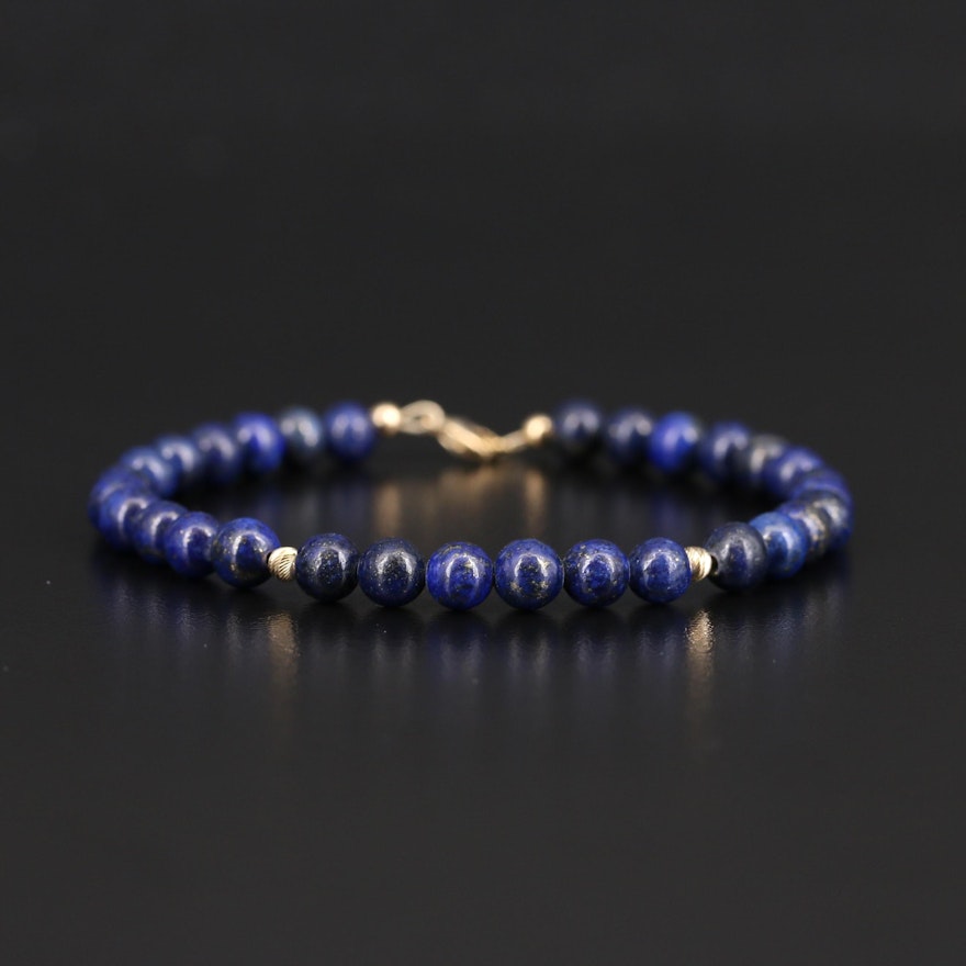 14K Lapis Lazuli Beaded Bracelet