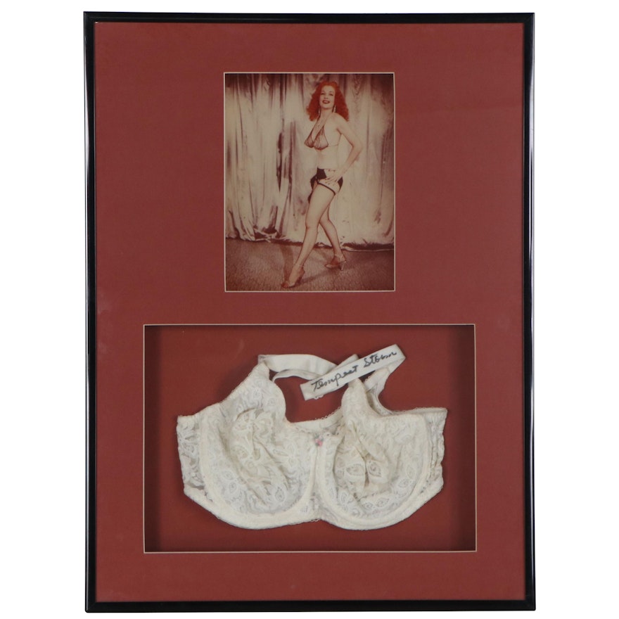 Tempest Storm Autographed Bra and Framed Photo Print Display