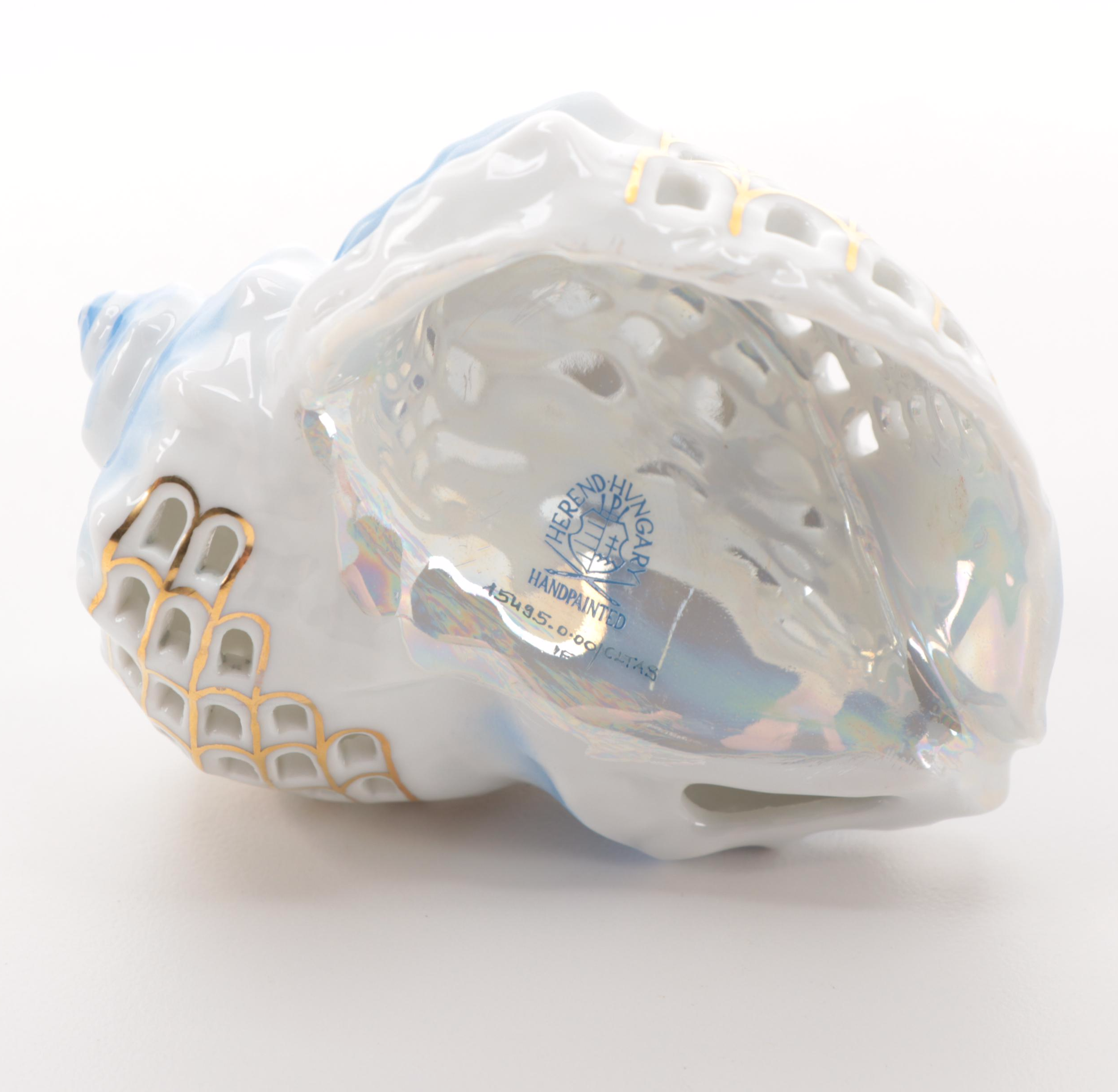 Herend Hand-Painted Porcelain Conch Shell Figurine