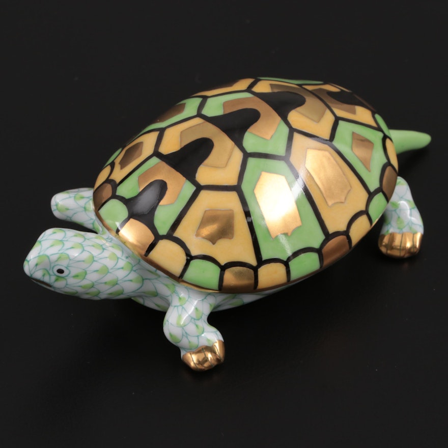 Herend Key Lime Fishnet "Turtle" Porcelain Figurine