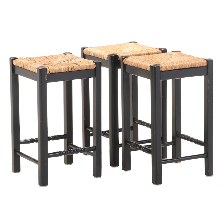 Three American Primitive Style Ebonized Stools